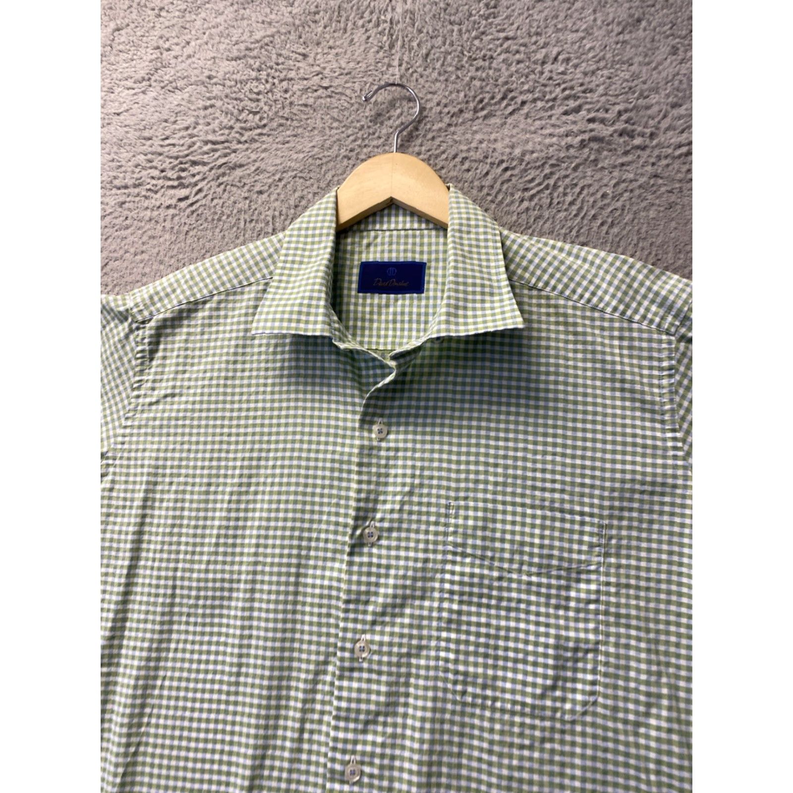 David Donahue David Donahue Dress Shirt Mens XL Green Micro Check Slim Long Sleeve Button Front 0330 Size 46R - 2 Thumbnail