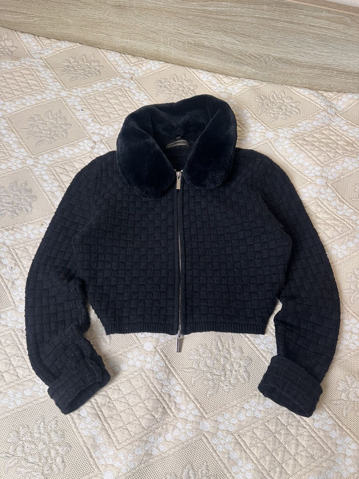 Maniere De Vior 🔥 Maniere De Voir Cropped Fur Jacket Cardigan Zip Size XS / US 0-2 / IT 36-38 - 1 Thumbnail