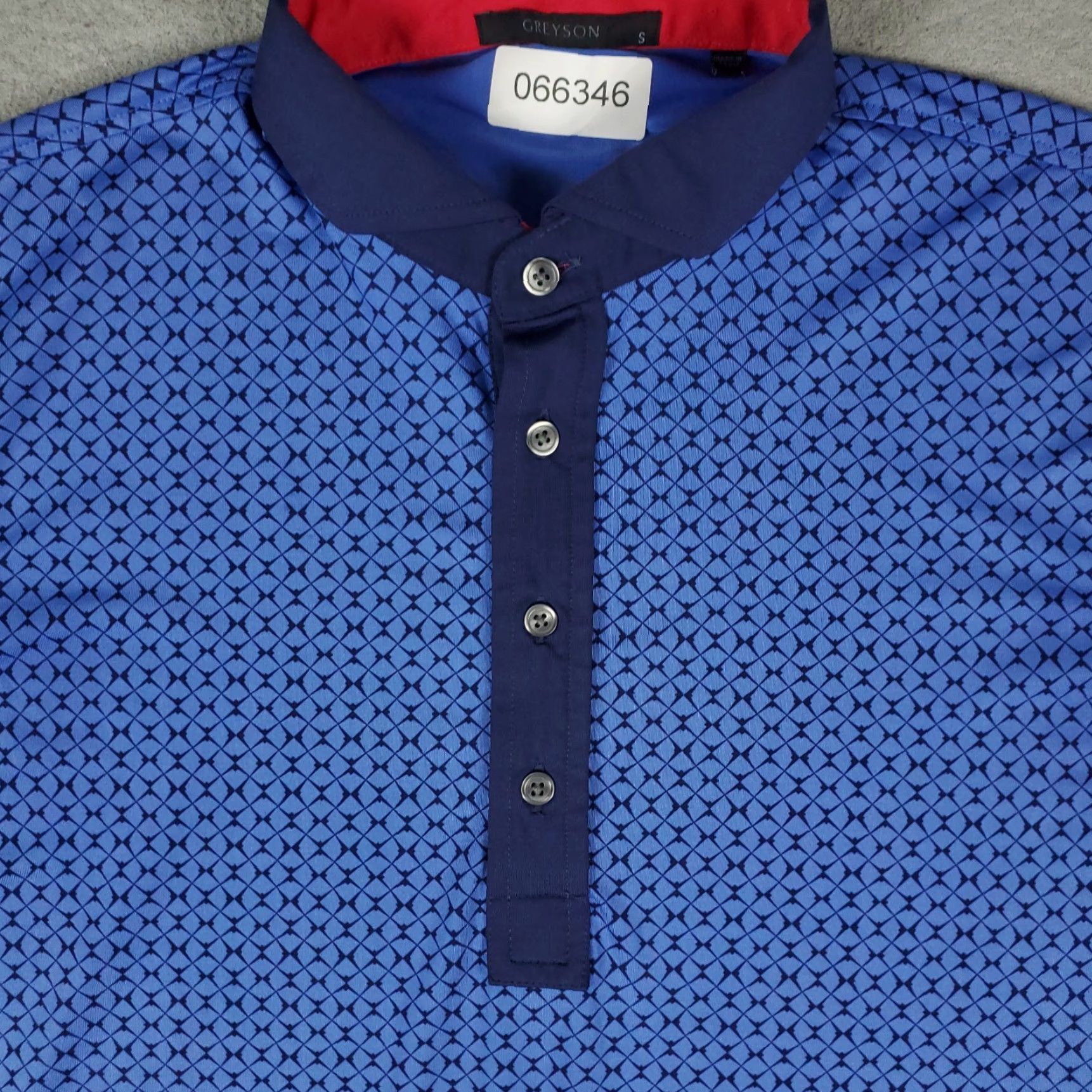 Vintage Greyson Polo Shirt Mens Small Blue Geometric Wolf Golf Short Sleeve Polo Shirt Mens Blue Geometric Wolf Golf Short Sleeve Size US S / EU 44-46 / 1 - 2 Thumbnail