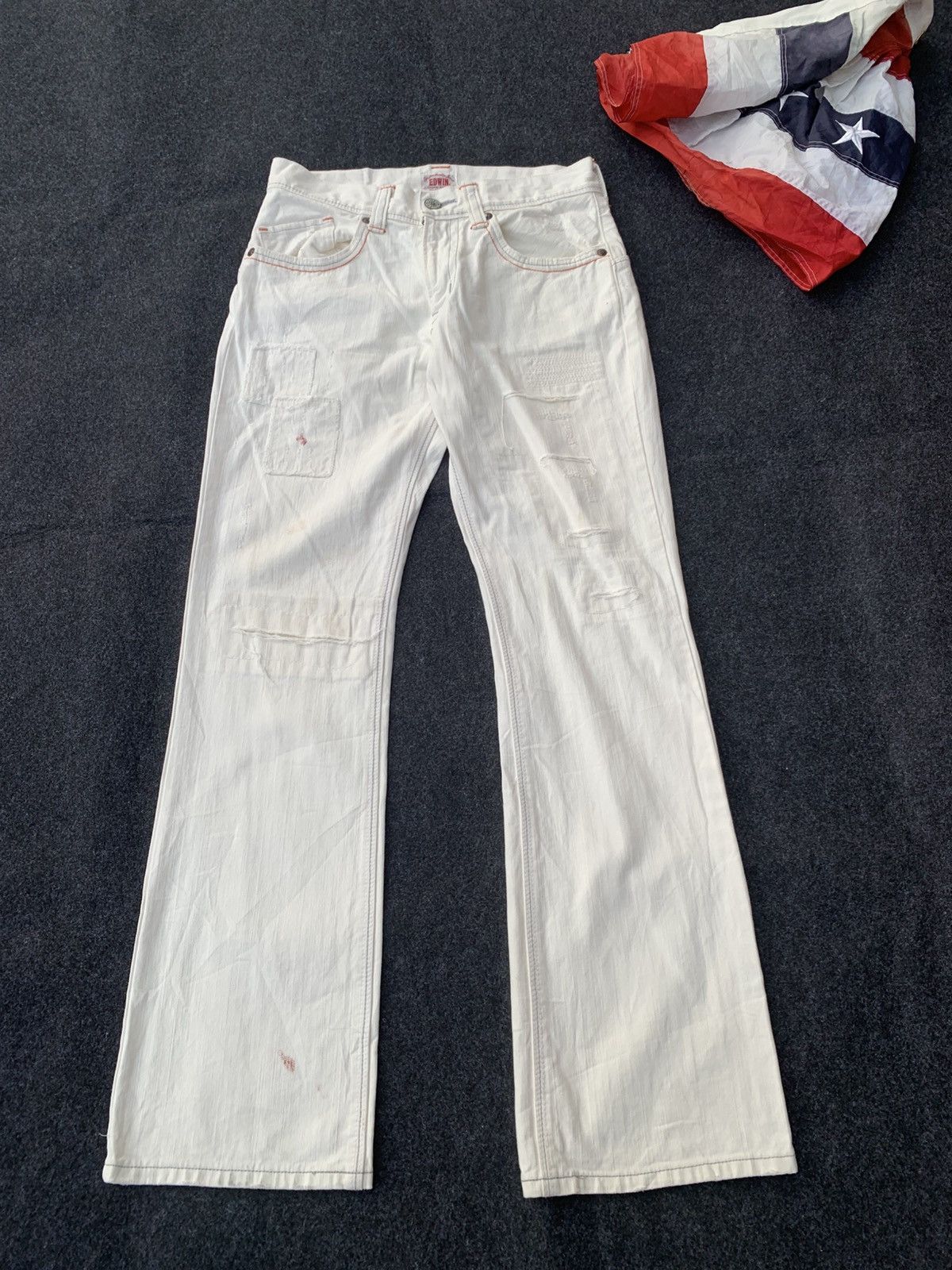 Edwin Archive Edwin XV White Denim Flare Buckle Back Patchwork Size US 30 / EU 46 - 1 Thumbnail