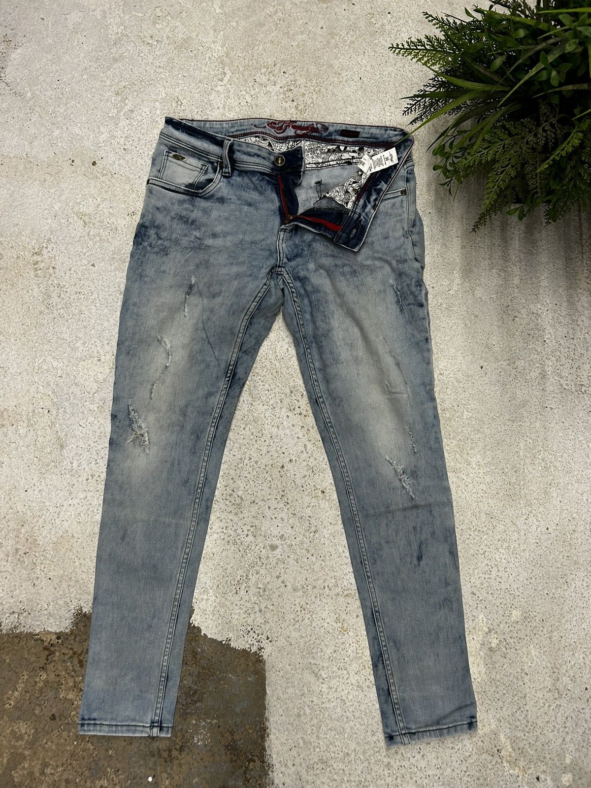 image of Ed Hardy Washed Skinny Jeans in Blue, Men's (Size 30)