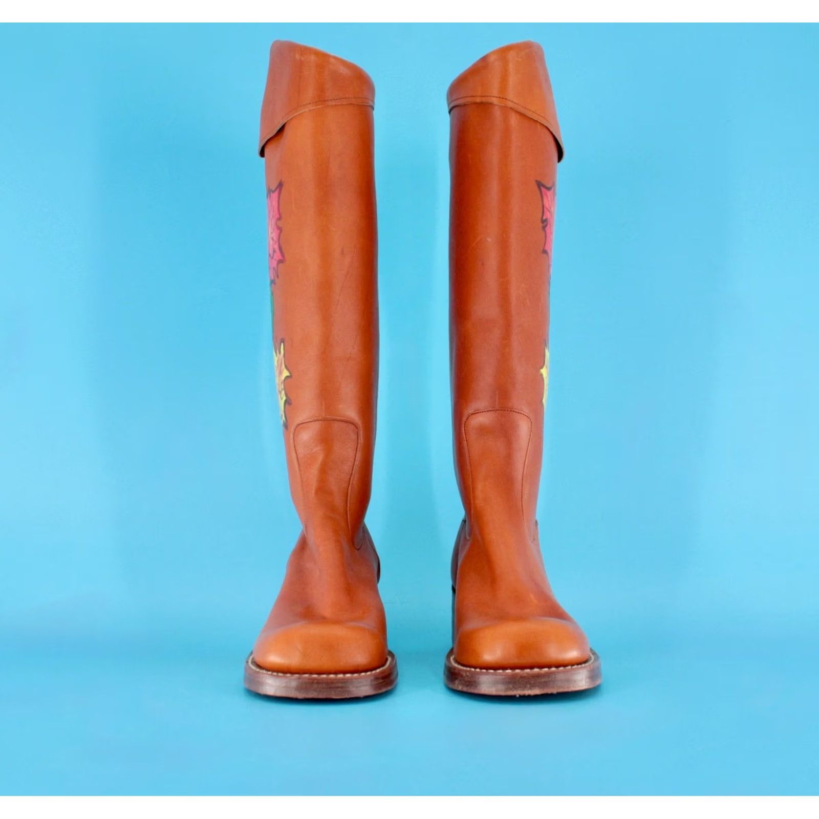 Vintage VINTAGE 70s Polly Crockett Brown Painted Leaf Campus Boots Womens Size 9 N 1970s Size US 9 / IT 39 - 2 Thumbnail