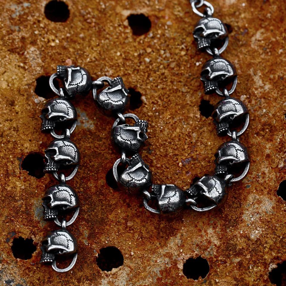 Jewelry Matte Retro Skull Chain Bracelet Size ONE SIZE - 7 Thumbnail