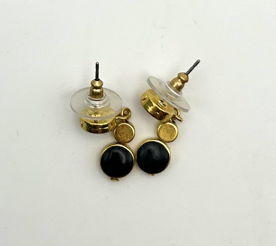 Other Vintage Geometric Gold Drop Earrings w Black Circle Detail Size ONE SIZE - 4 Thumbnail