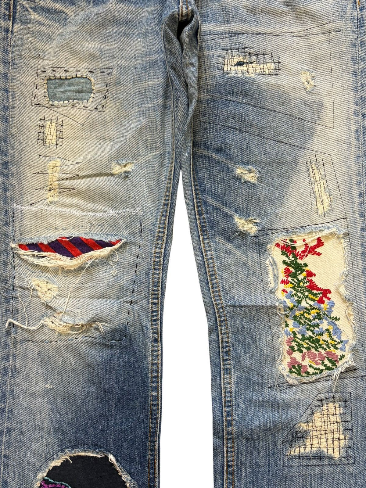 Kapital Vintage Antgauge Double Waist Patch Sashiko Distress Jeans Size 30" / US 8 / IT 44 - 3 Thumbnail