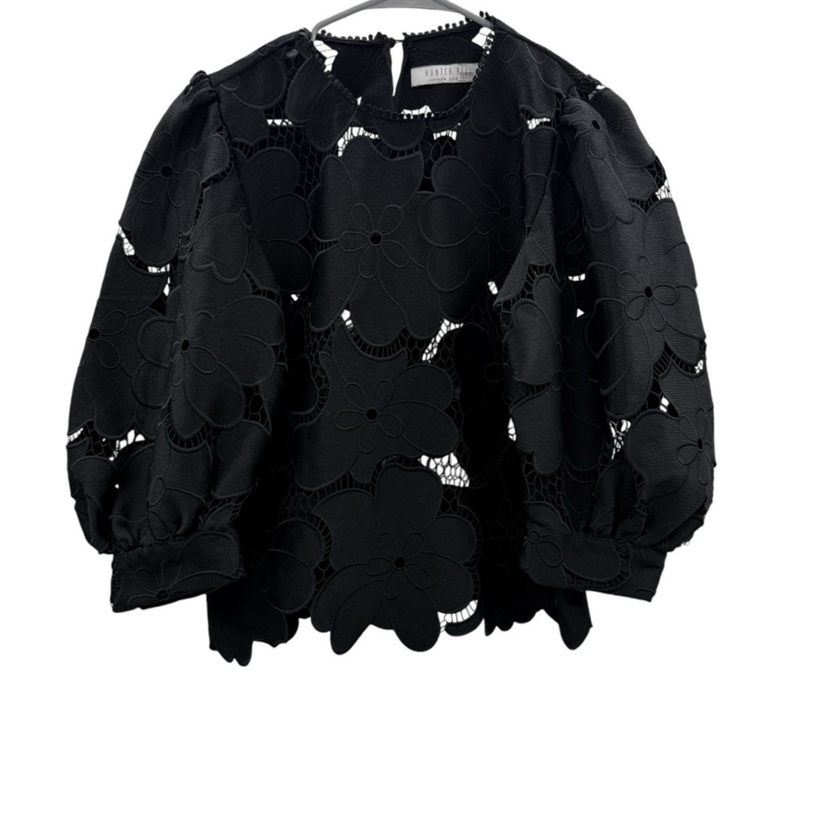 Hunter Bell Hunter Bell Peyton Puff Sleeve Black Floral Embroidered Top Size S / US 4 / IT 40 - 3 Thumbnail