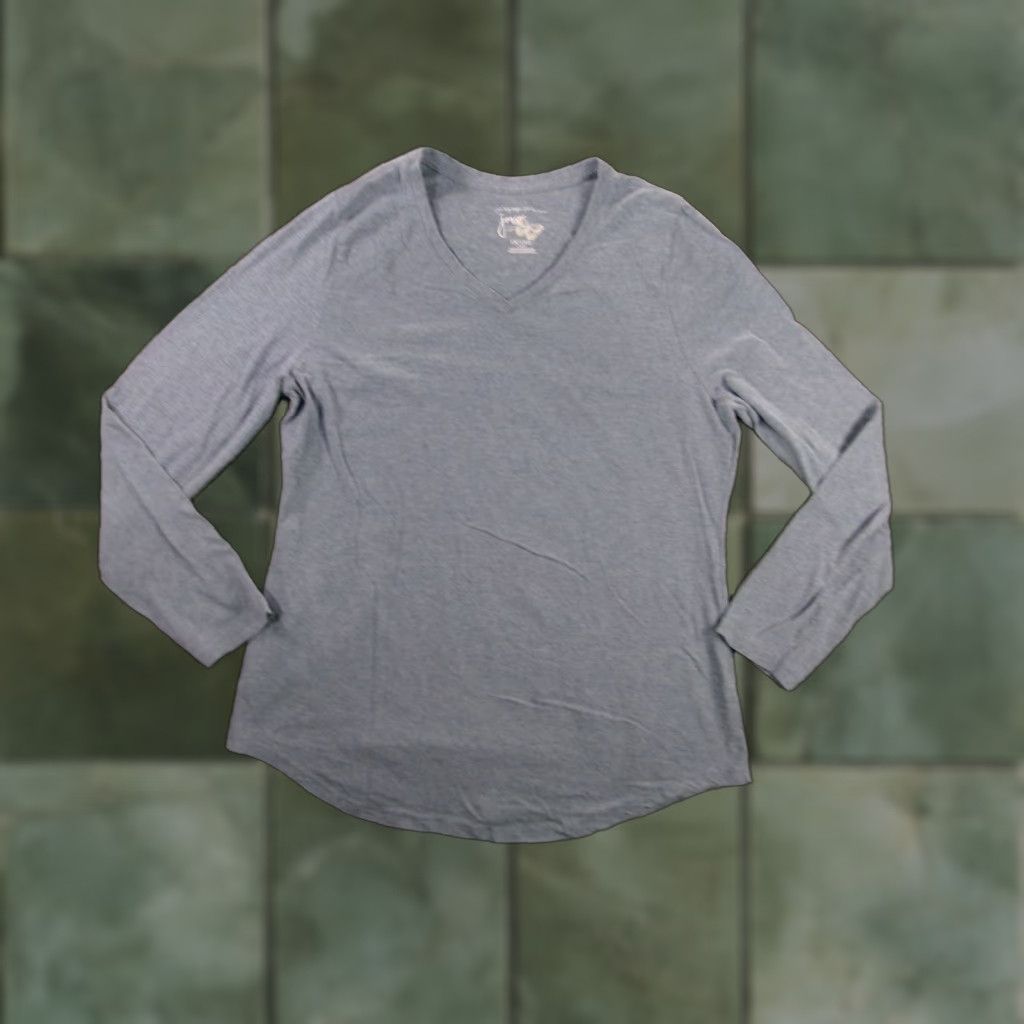 Vintage Just My Size Top Women 1X Heather Blue Soft Casual Base Layer Capsule Classic Shirt Long Sleeve V-Neck Womens Size XL / US 12-14 / IT 48-50 - 1 Thumbnail