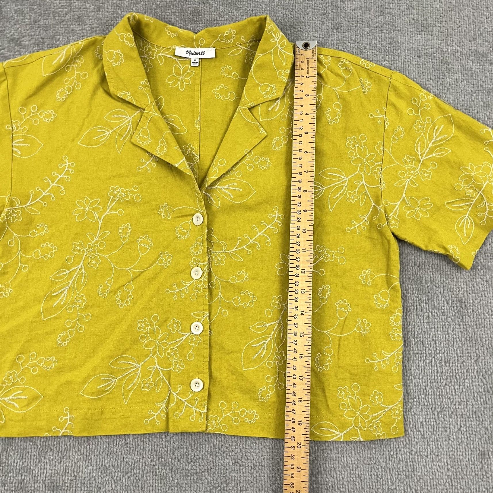Madewell Madewell Button Up Shirt Women Medium Crop Yellow Floral Embroidered Linen Blend Shirt Size M / US 6-8 / IT 42-44 - 3 Thumbnail