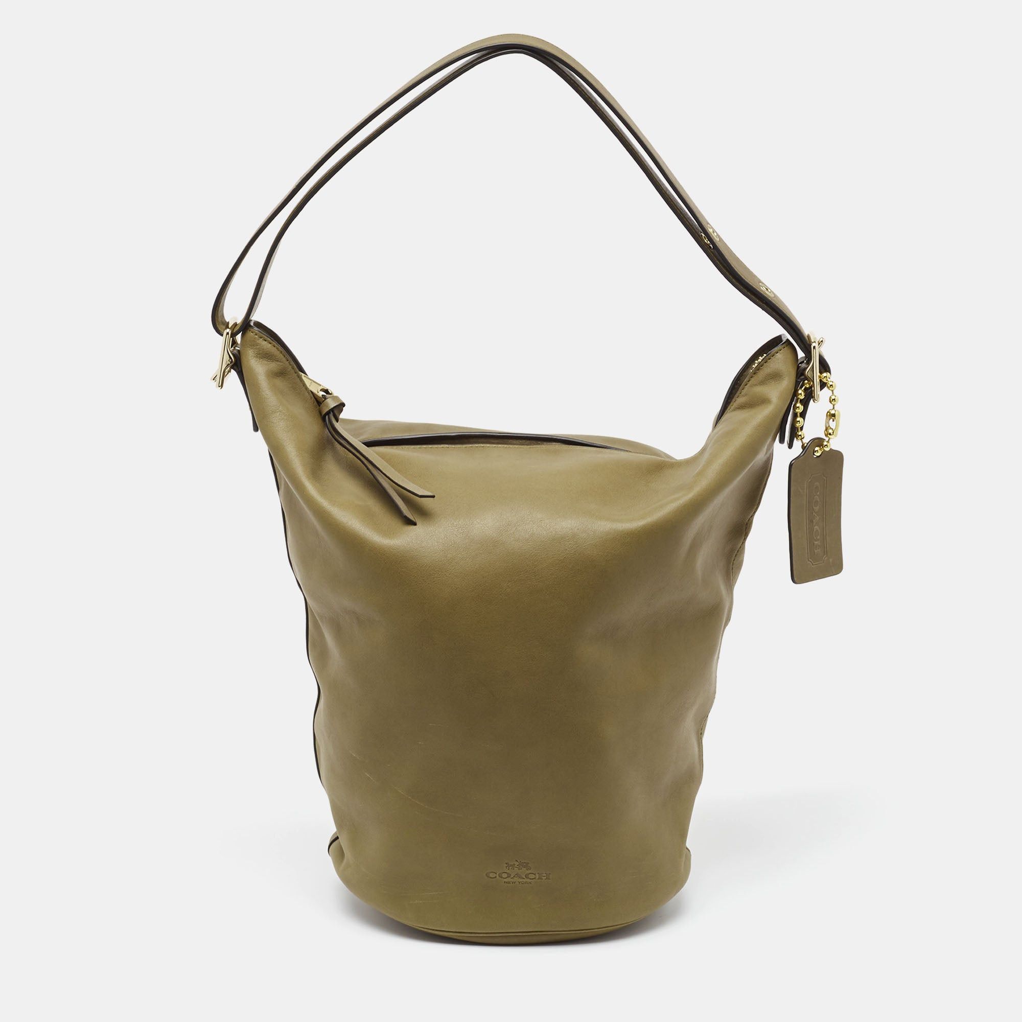 image of Coach Olive Green Leather Bleecker Bucket Bag, Women's