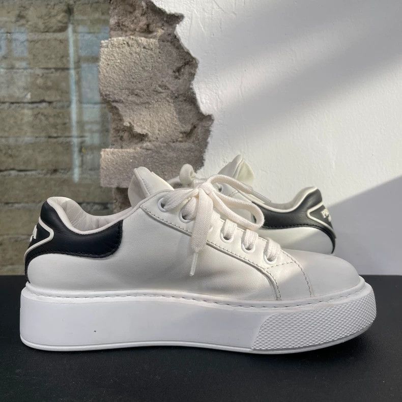Prada Prada Black Triangular Logo White Sneakers -2505 Size US 4.5 / IT 34.5 - 4 Thumbnail