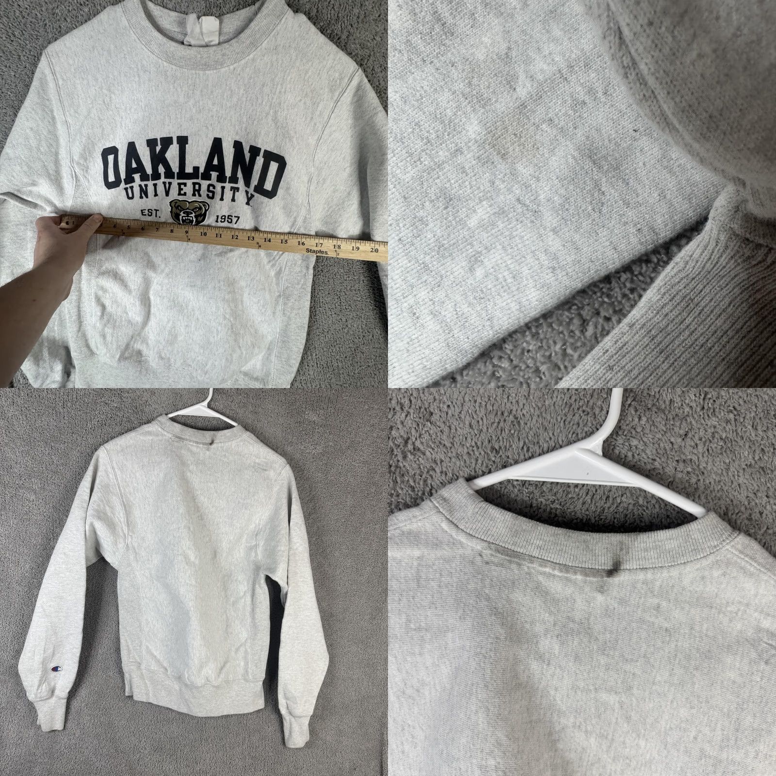 Champion VINTAGE Champion Reverse Weave Sweatshirt Mens XS Gray Oakland University Graphic Fleece Size US XS / EU 42 / 0 - 8 Thumbnail