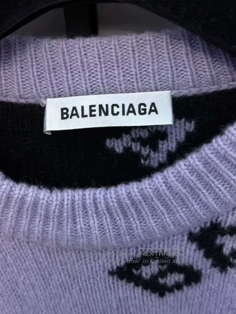Balenciaga Balenciaga Lavender logo wool knitted sweater Size US M / EU 48-50 / 2 - 2 Thumbnail