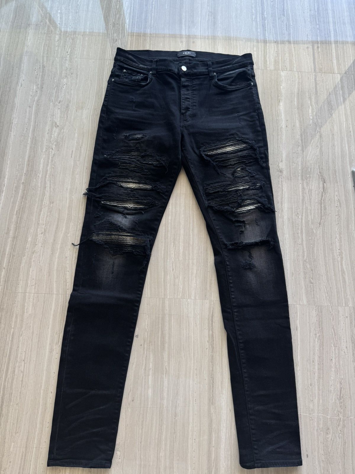 Amiri Amiri Antique Black Plaid Thrasher Denim Jeans Size US 36 / EU 52 - 1 Thumbnail