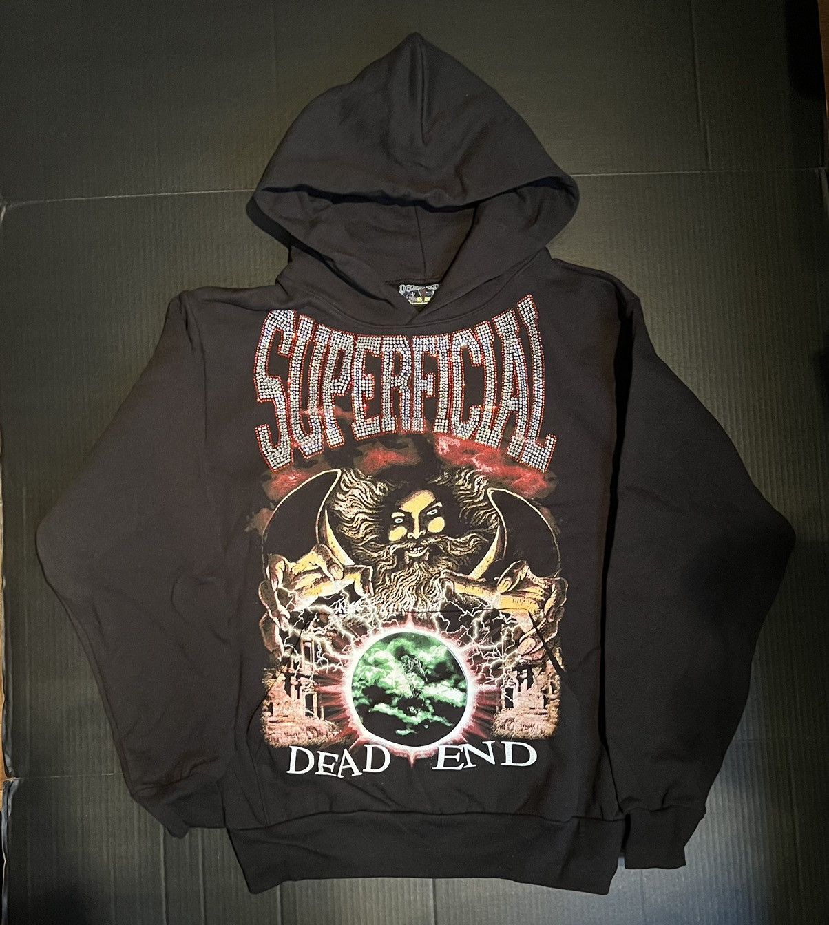 image of Superficial Dead End Rhinestone Arc Logo Hoodie - Black Sm, Men's (Size Small)