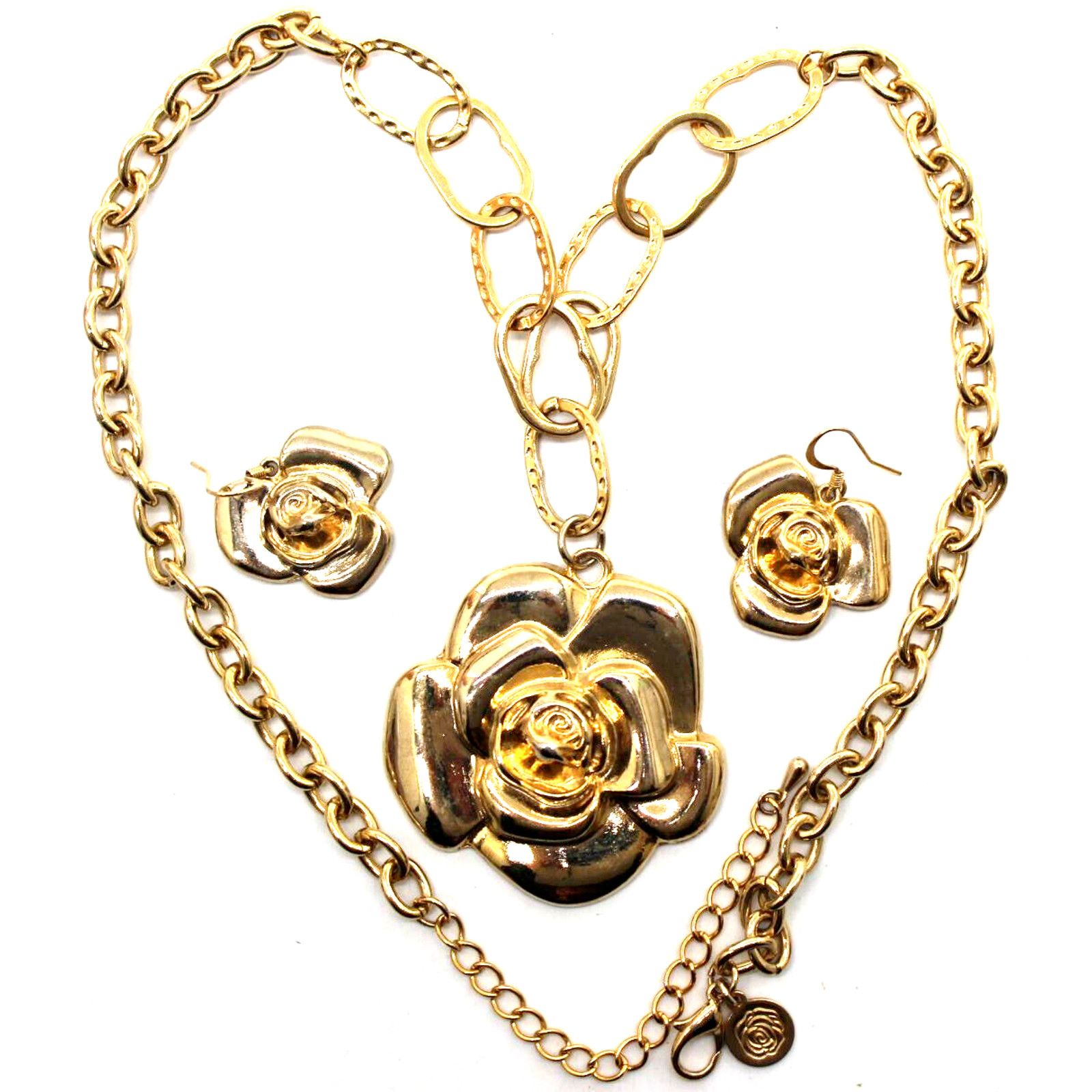 Other Classic 2" Golden Roses Necklace & Earring Set • Goldtone Size ONE SIZE - 2 Thumbnail