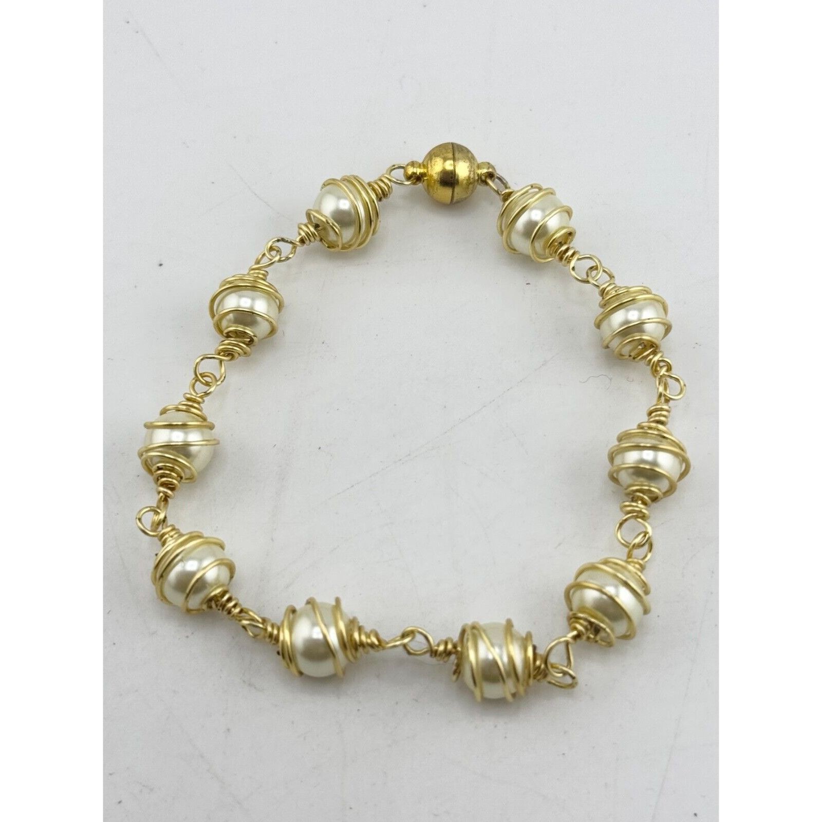 Vintage Vintage wire wrapped faux pearl bracelet Size ONE SIZE - 2 Thumbnail