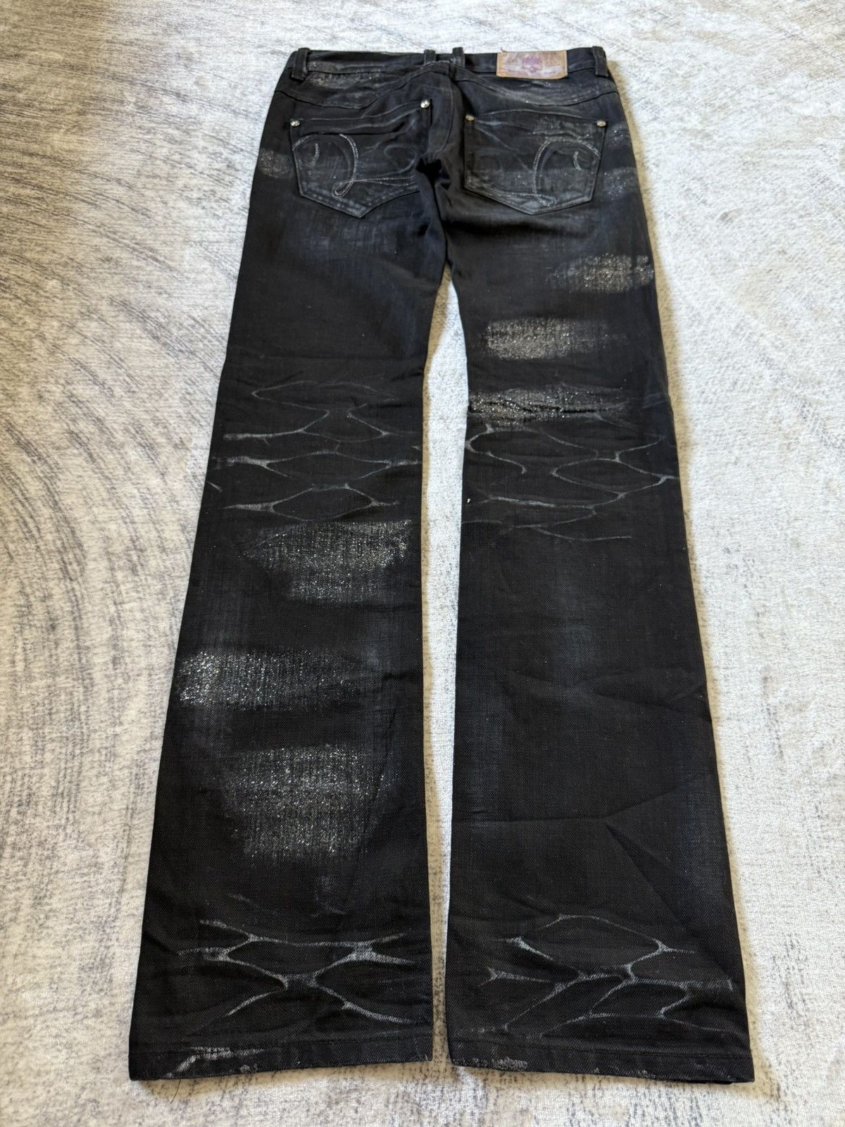 If Six Was Nine Lagust Japan Black Goth Cross Glitter Wax Coated Jeans Size US 28 / EU 44 - 2 Thumbnail