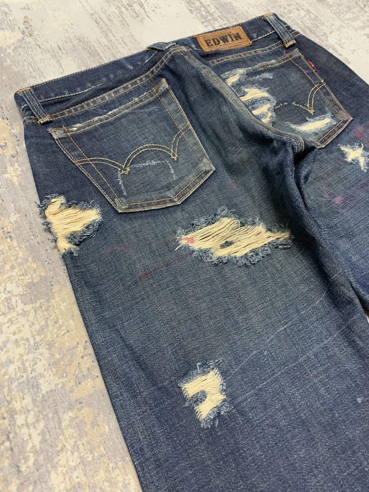 Japanese Brand Edwin 505 Lowrize Selvedge Distressed Denim Jeans W30x32.5 Size US 30 / EU 46 - 14 Thumbnail