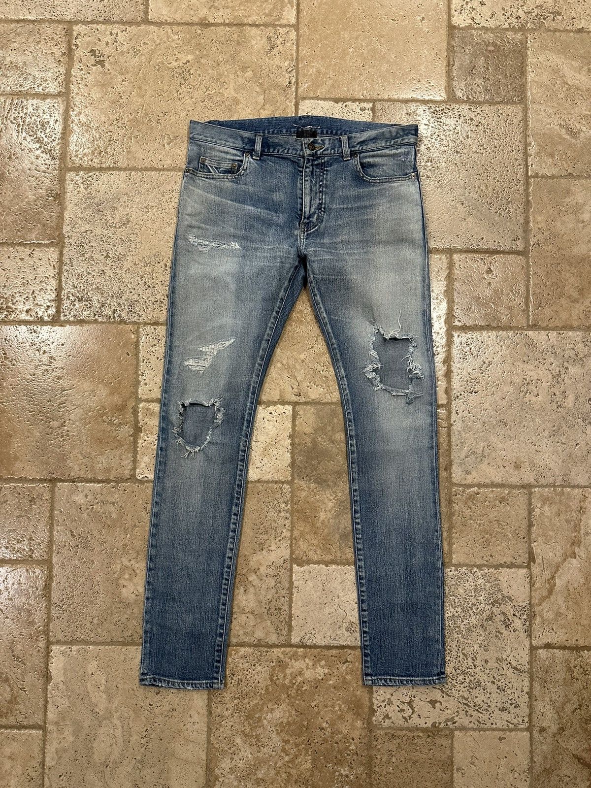 Hedi Slimane × Saint Laurent Paris Saint Laurent x Hedi SS16 Blue Wash Distressed D02 Denim Size US 33 - 1 Thumbnail