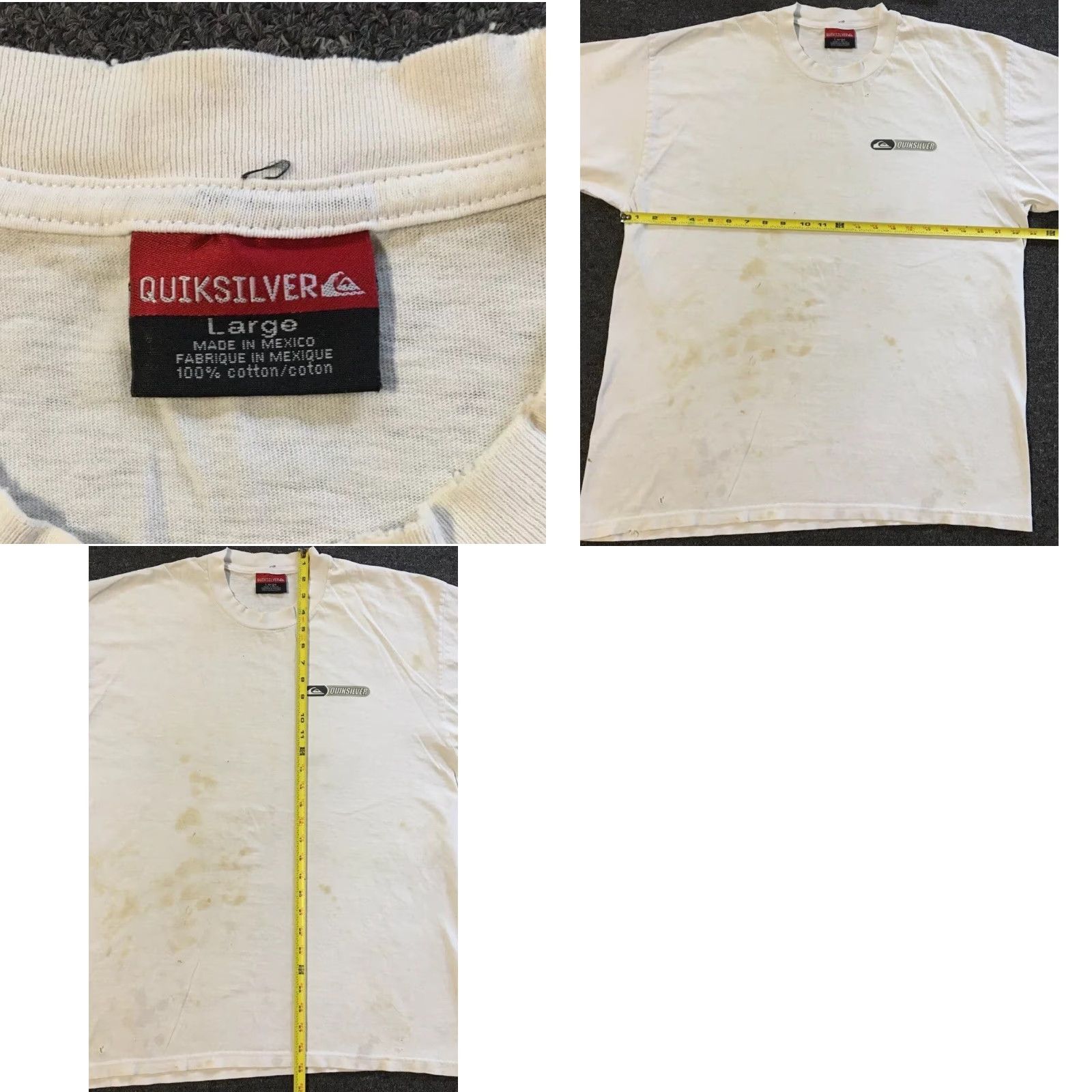 Billabong VINTAGE Quiksilver Thrashed Faded Distressed Shirt L Surf Skate Grunge Punk 90s Y2K Ocean Pacific Hawaii Destroyed Spellout White Mens T-Shirt Size US L / EU 52-54 / 3 - 11 Thumbnail