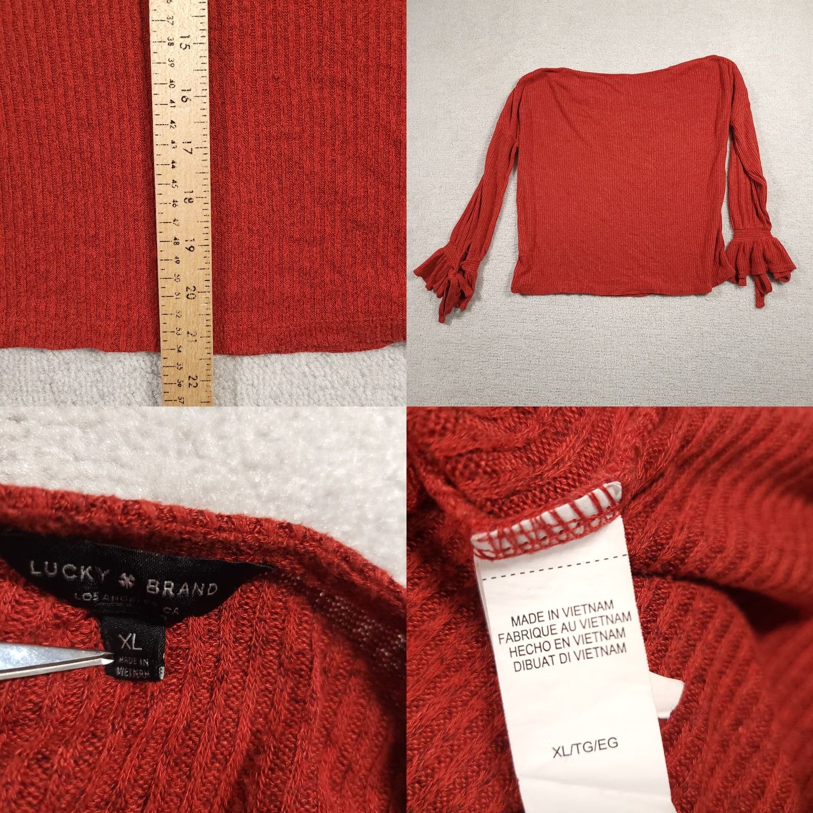 Lucky Brand Lucky Brand Sweater Women's XL Dark Orange Boat Neck Knit Ribbed Tie Sleeve Flared Sleeve Knit Pullover Size XL / US 12-14 / IT 48-50 - 8 Thumbnail