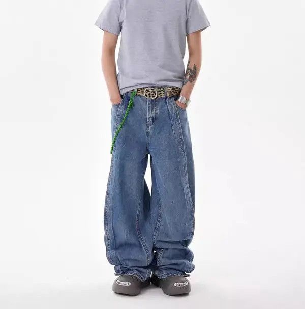 Japanese Brand VIBE Vintage cut patchwork silhouette scimitar baggy jeans Size US 32 / EU 48 - 6 Thumbnail
