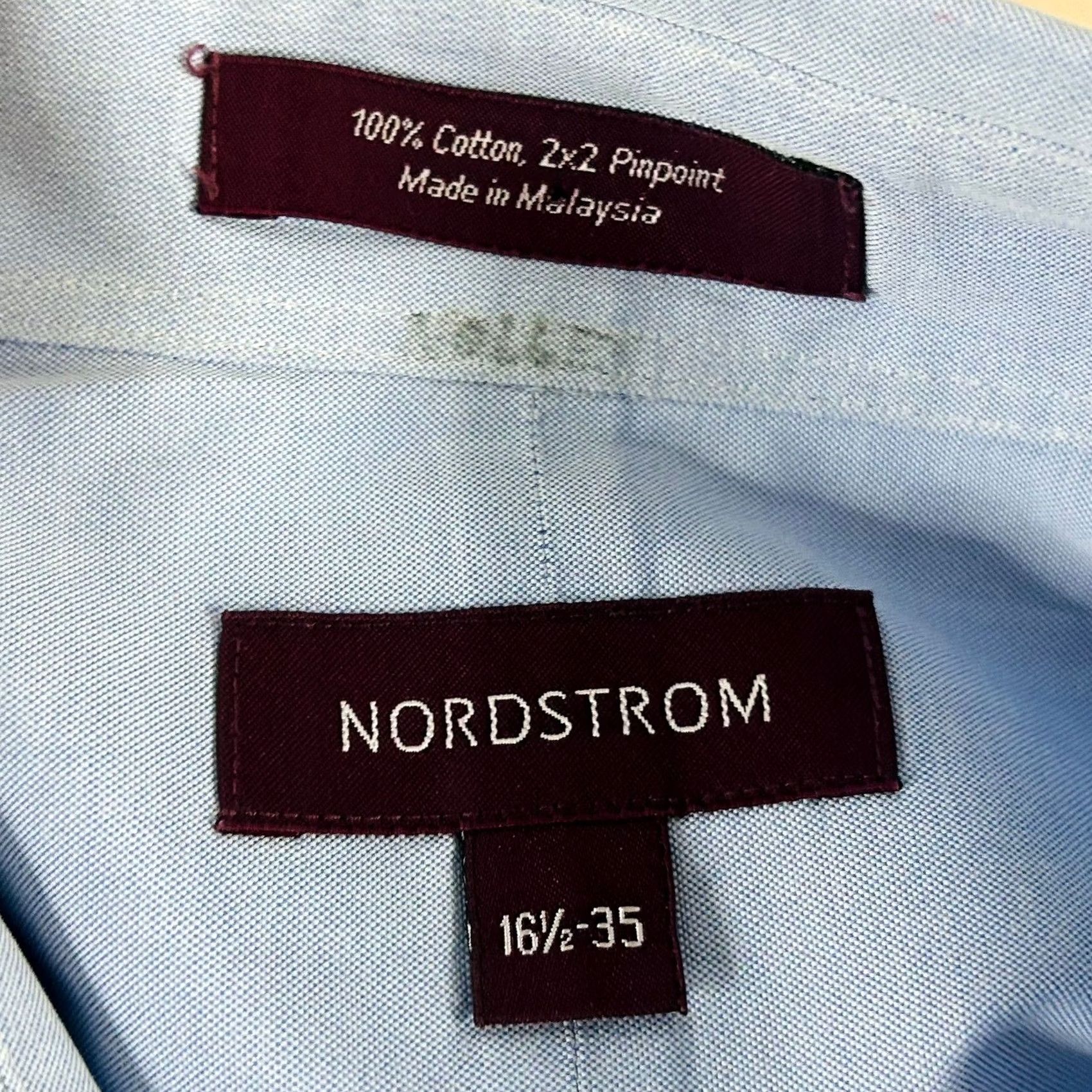 Nordstrom Nordstrom Dress Shirt Men 2x2 Pinpoint Cotton Light Blue 16.5 35 Button-Down- Collar Pocket Long Sleeve Regular Fit Mens Size 46R - 3 Thumbnail
