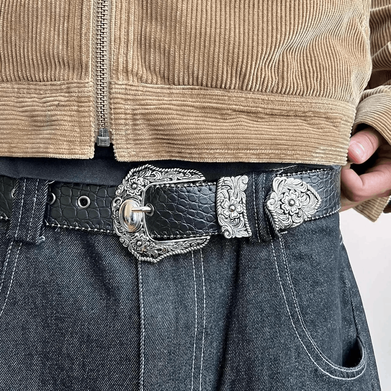 Cowboy Equipment vintage style american western silver snakeskin boho belt Size ONE SIZE - 2 Thumbnail