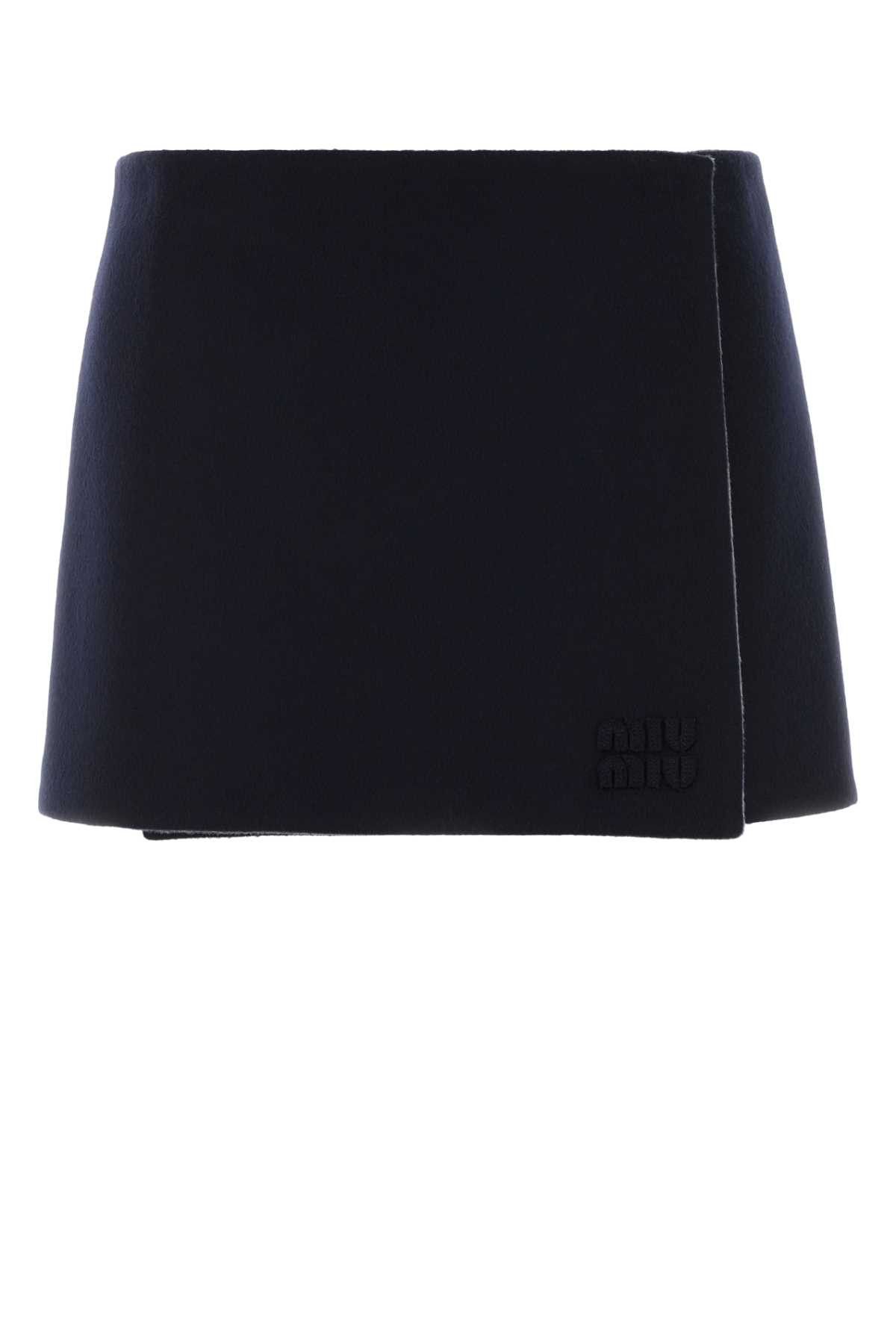 Miu Miu Midnight Blue Wool Blend Reversible Mini Skirt Size 27" / US 4 / IT 40 - 1 Thumbnail