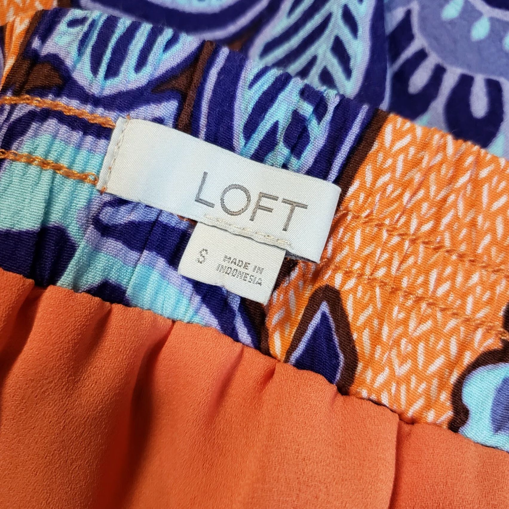 Loft VINTAGE? No. Ann Taylor LOFT Womens Skirt S Purple Orange Floral Drawstring Rayon Short A-Line Womens Size 28" / US 6 / IT 42 - 4 Thumbnail