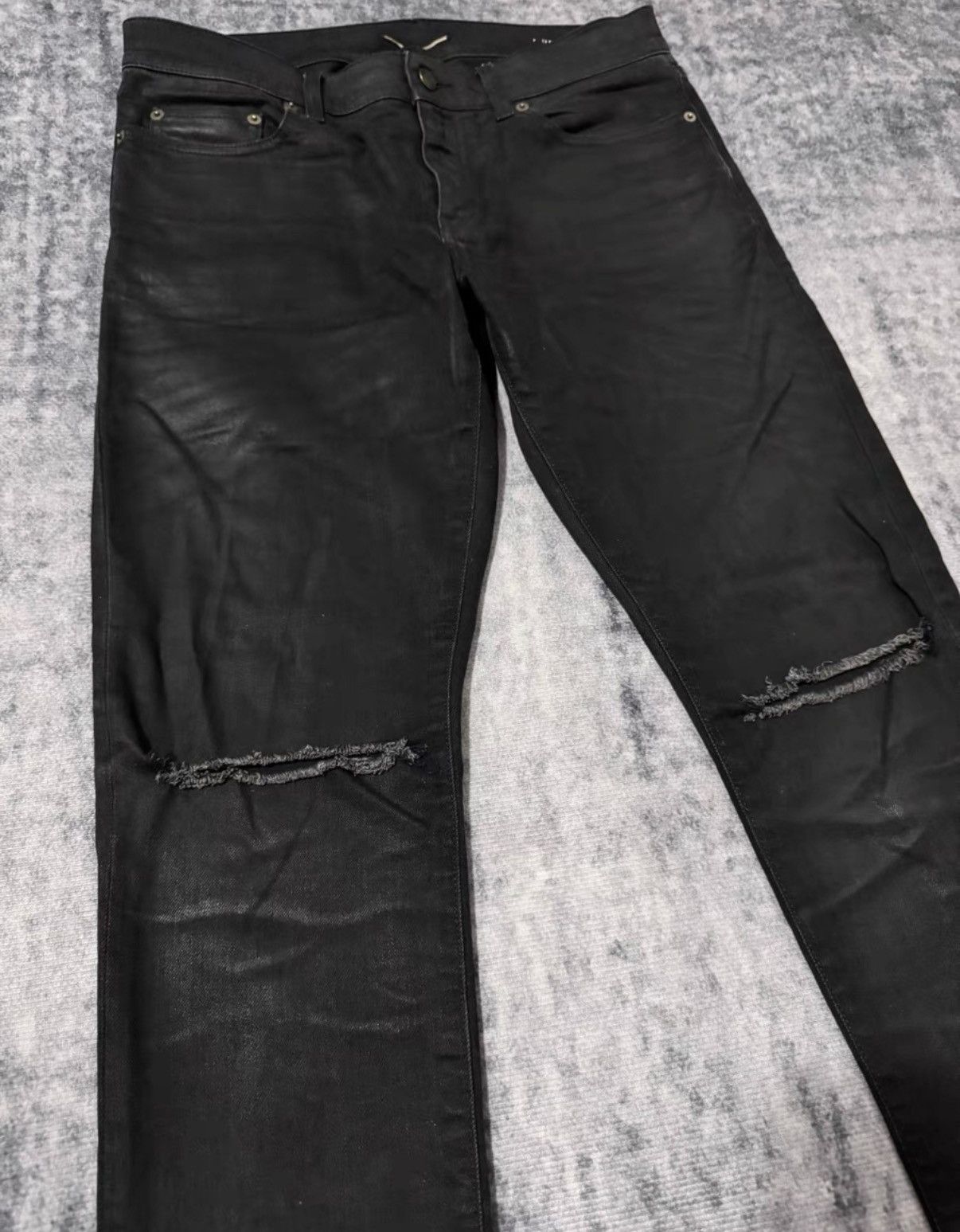 Saint Laurent Paris SLP 16FW Knee Slash Waxed Finish Basic Denim Jeans Size US 31 - 3 Thumbnail