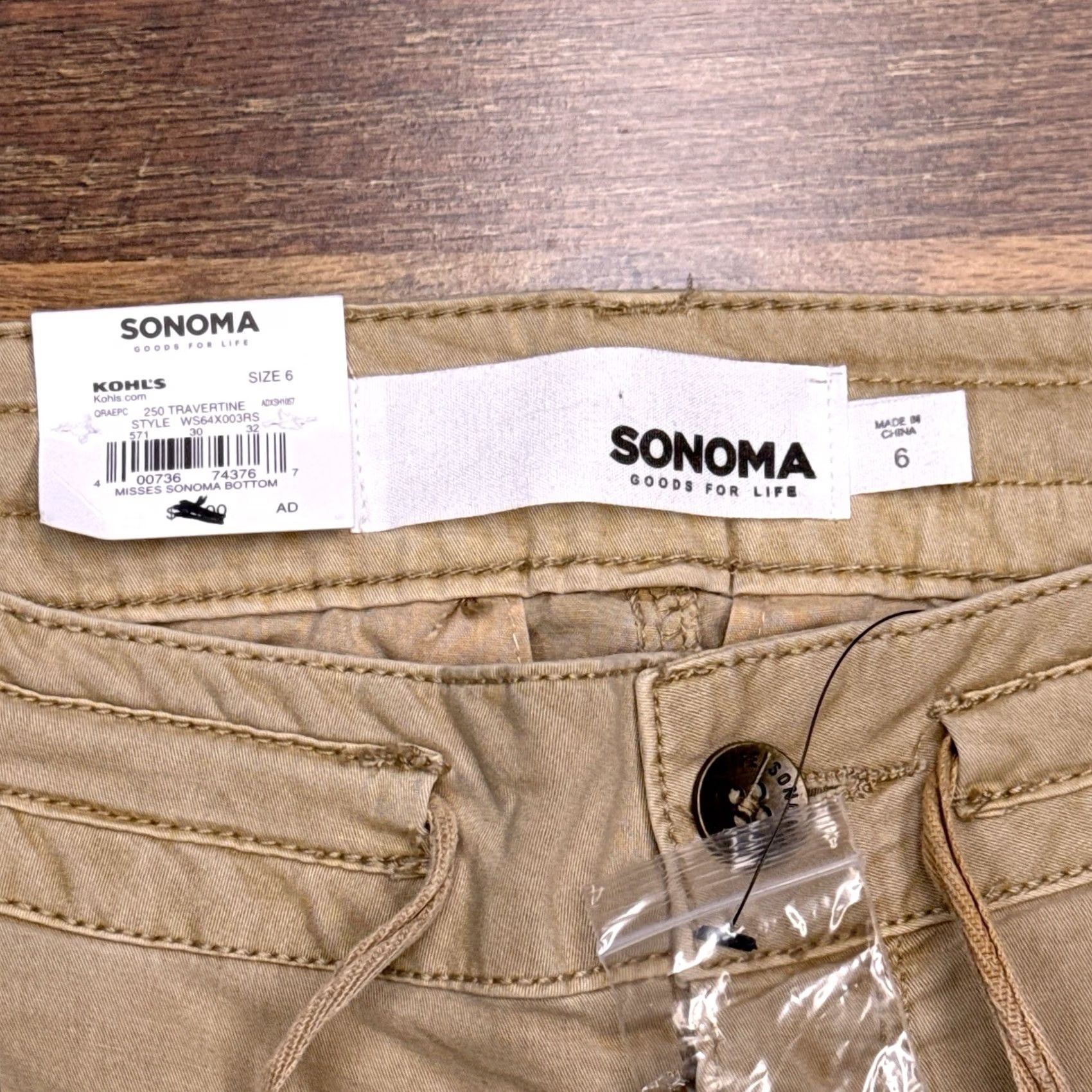 Vintage Sonoma Capri Pants Womens 6 Tan Mid Rise Cargo Drawstring New Size 28" / US 6 / IT 42 - 4 Thumbnail