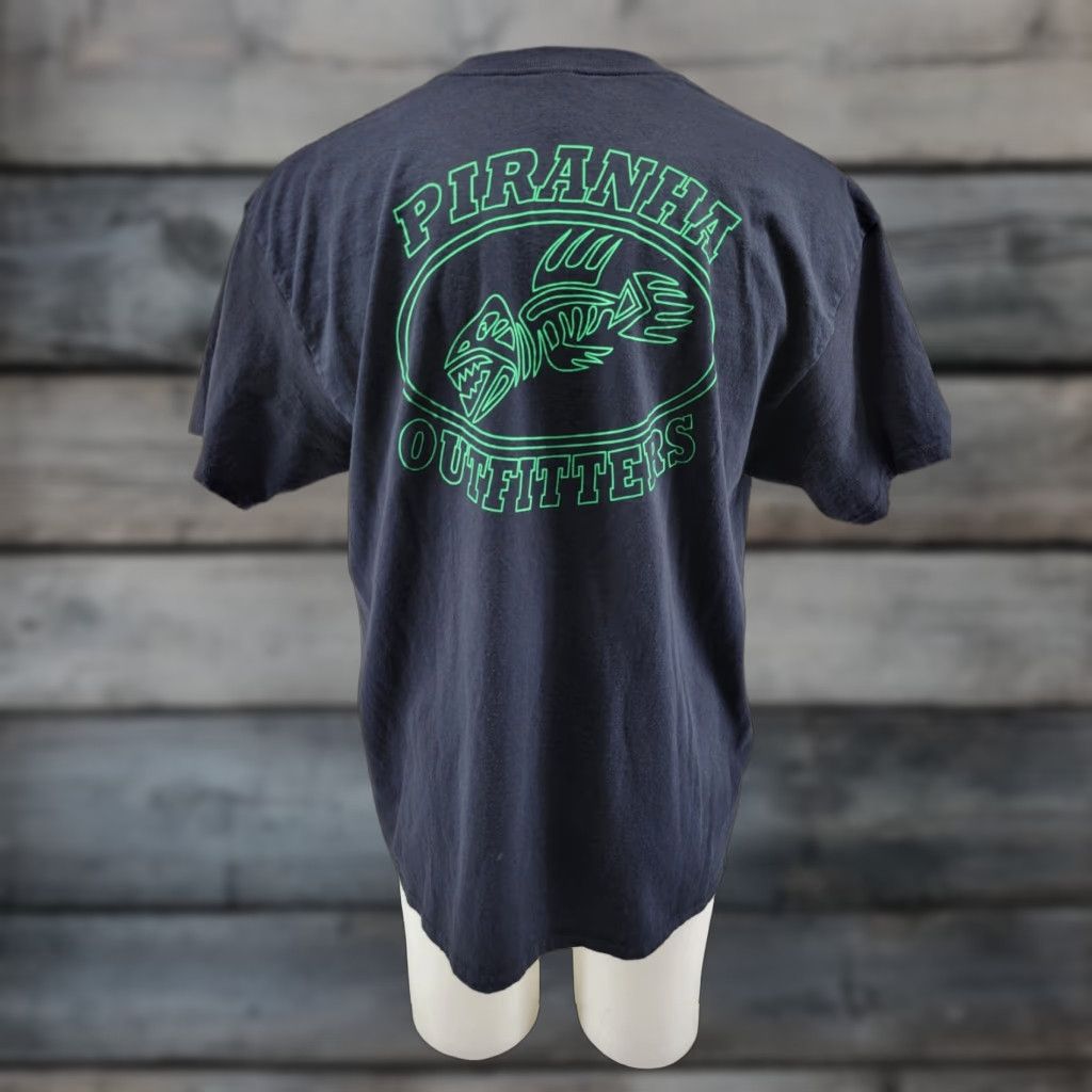 Gildan Pirana Outfitters Black Short Sleeve T-Shirt Logo XL Mens VINTAGE? No, not vintage -> remove Size US XL / EU 56 / 4 - 1 Thumbnail