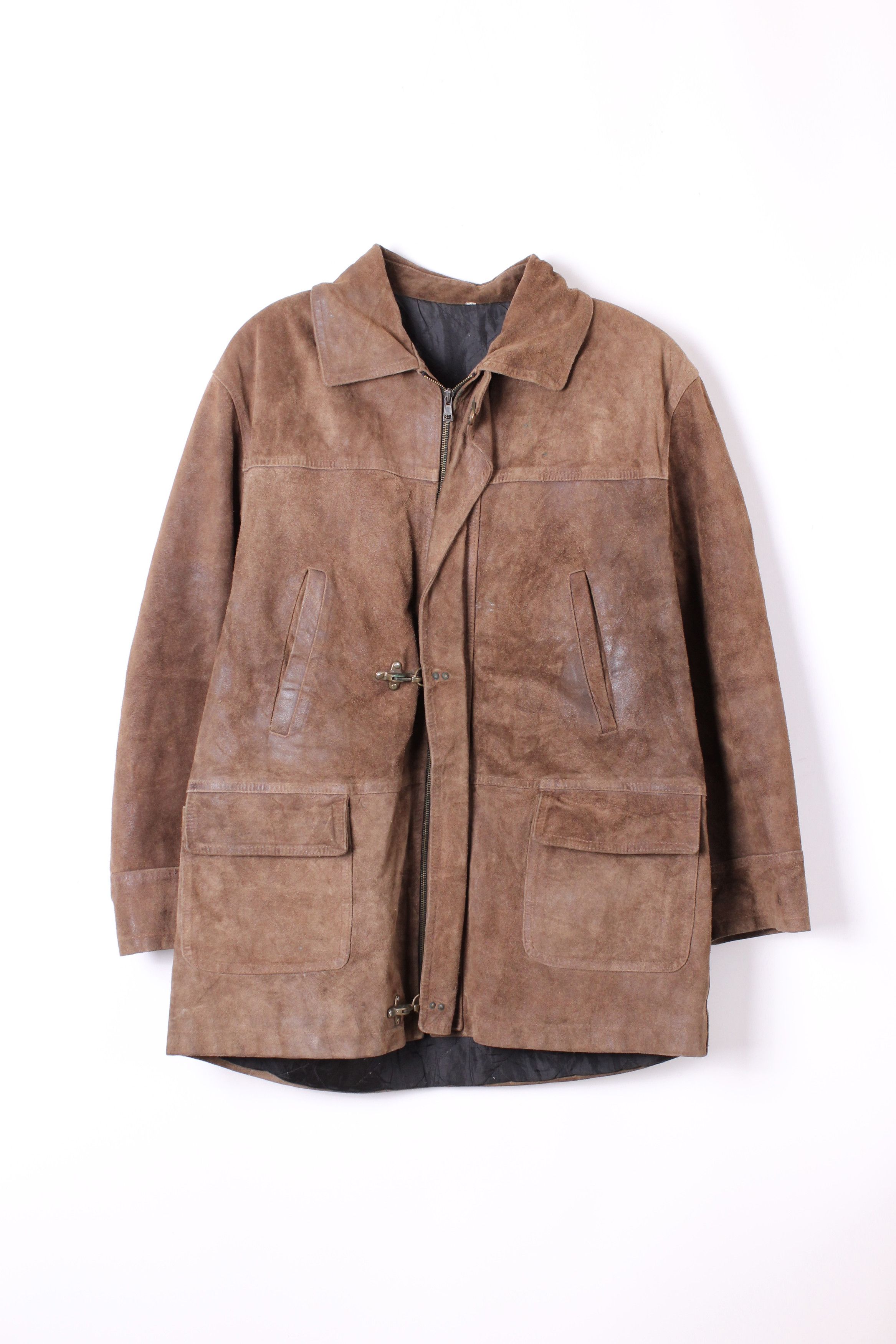 Vintage VINTAGE FIREMAN LEATHER JACKET BROWN SUEDE XL Size US XL / EU 56 / 4 - 1 Thumbnail