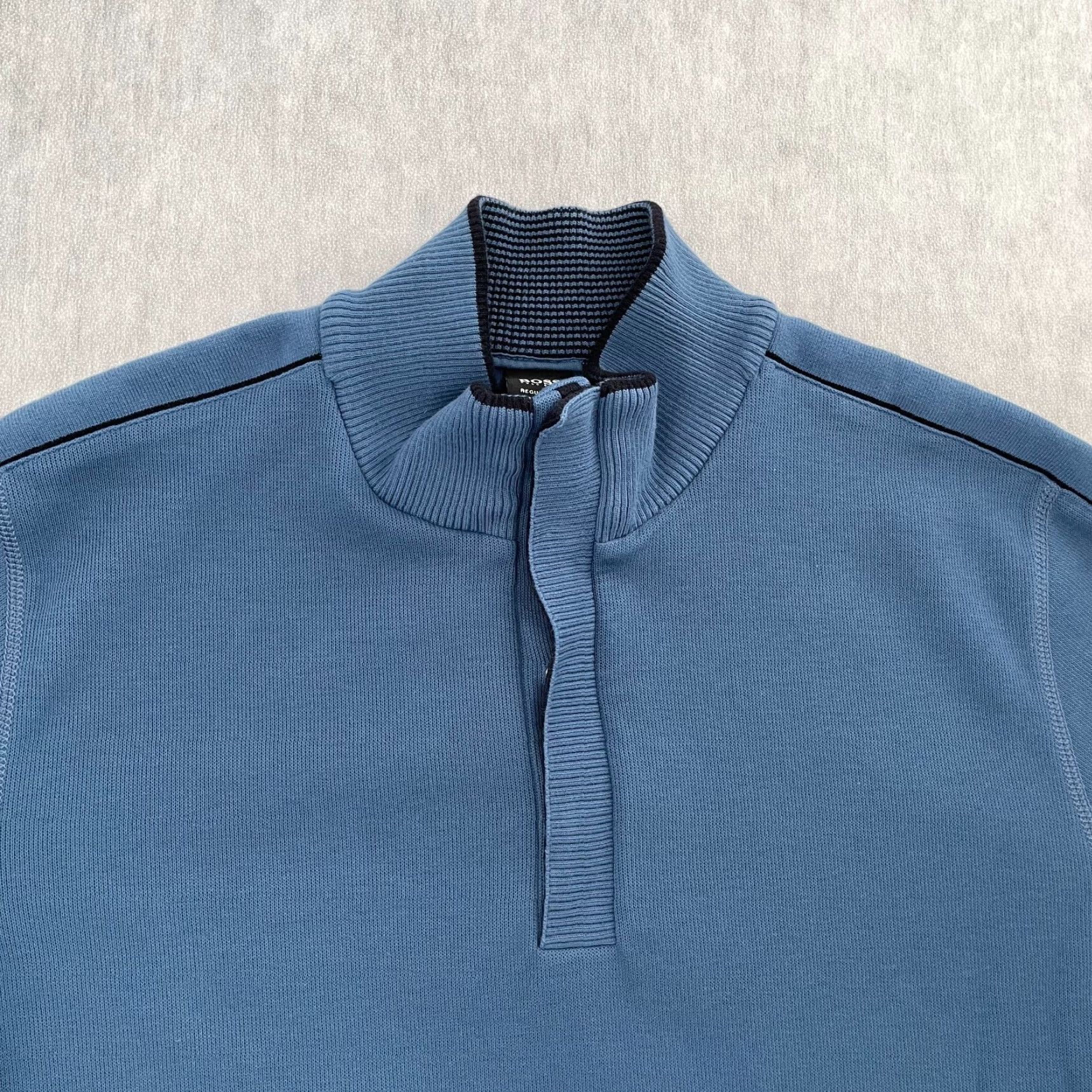 Hugo Boss HUGO BOSS Sweater Shirt Pullover Adult XL Blue 1/4 Button Logo Knit Cotton Mens XL Size US XL / EU 56 / 4 - 3 Thumbnail