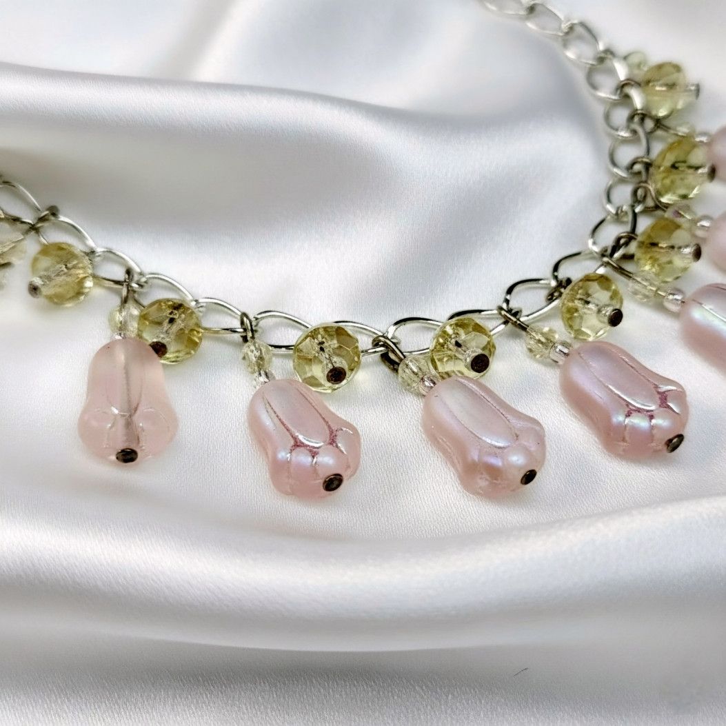 Other Tulip 7" Charm Bracelet Earrings Set Handmade Pink Czech Size ONE SIZE - 5 Thumbnail