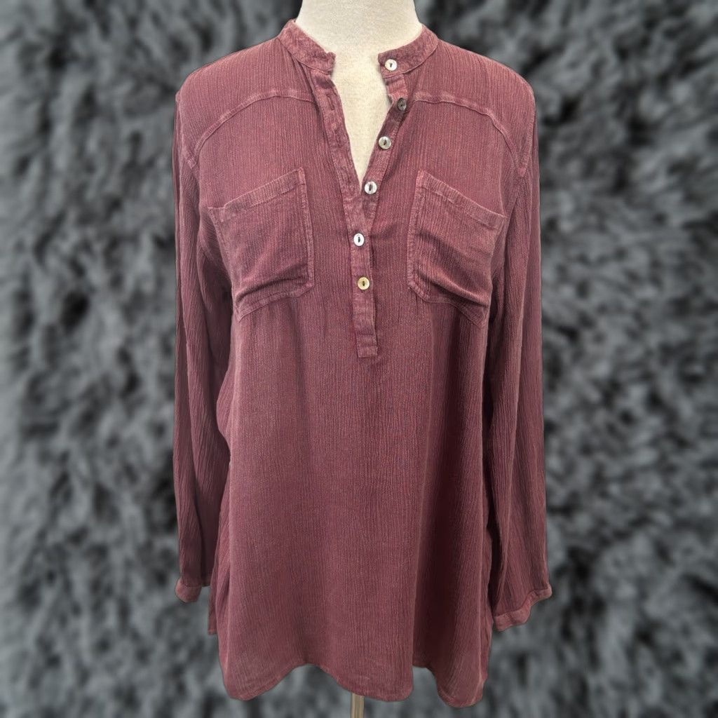 Soft Surroundings VINTAGE Soft Surroundings Tunic Shirt Medium Mauve Crinkle Pocket 1/4 Button Women Long Sleeve - Casual Size M / US 6-8 / IT 42-44 - 1 Thumbnail