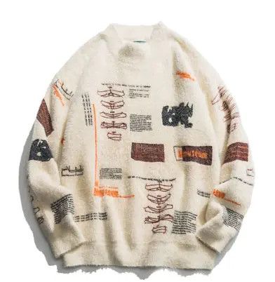 image of Graffiti Knitted Sweaters in White, Men's (Size Large)