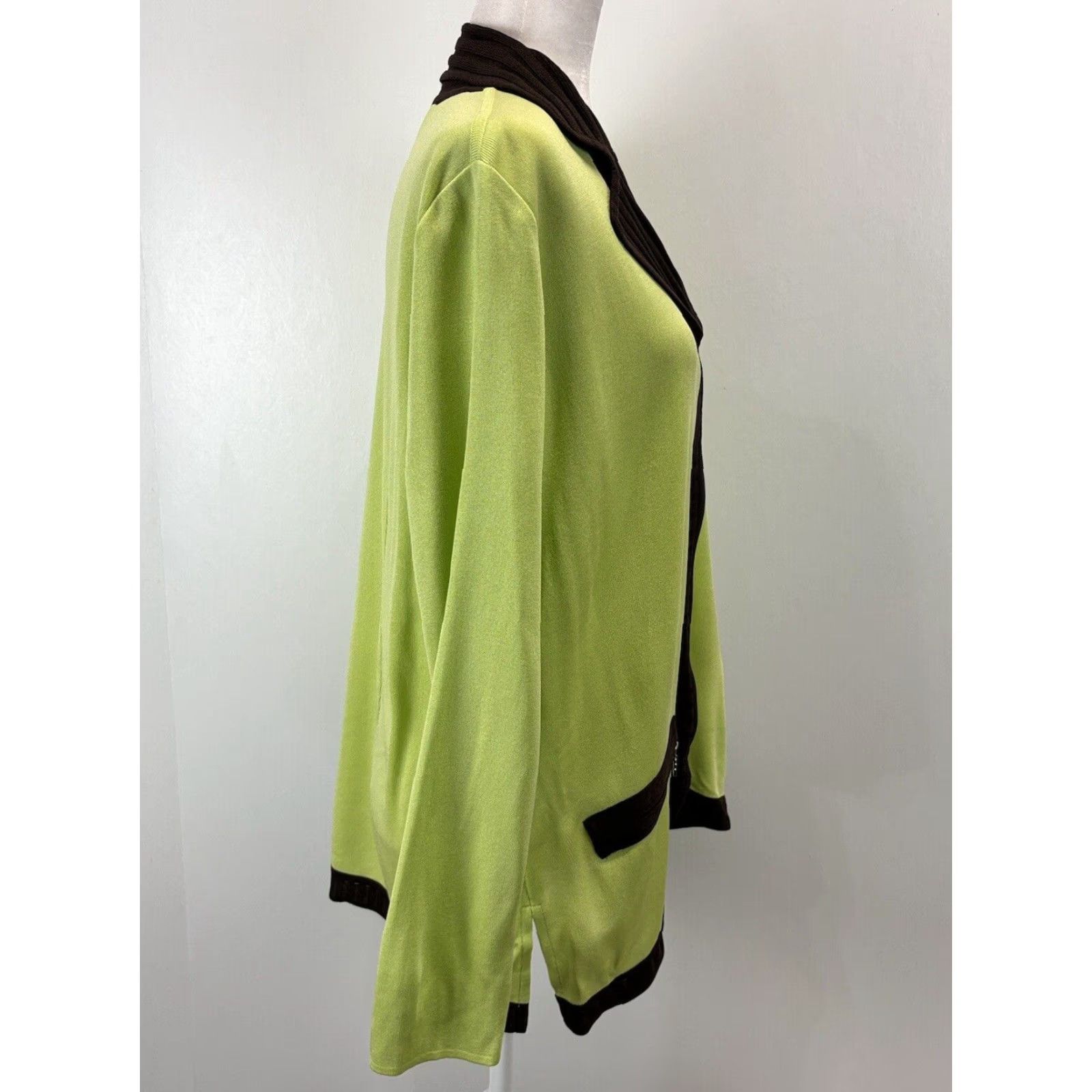 Vintage Exclusively Misook Women's Large Green Ribbed V-Neck Cardigan Acrylic Knit Size L / US 10 / IT 46 - 4 Thumbnail