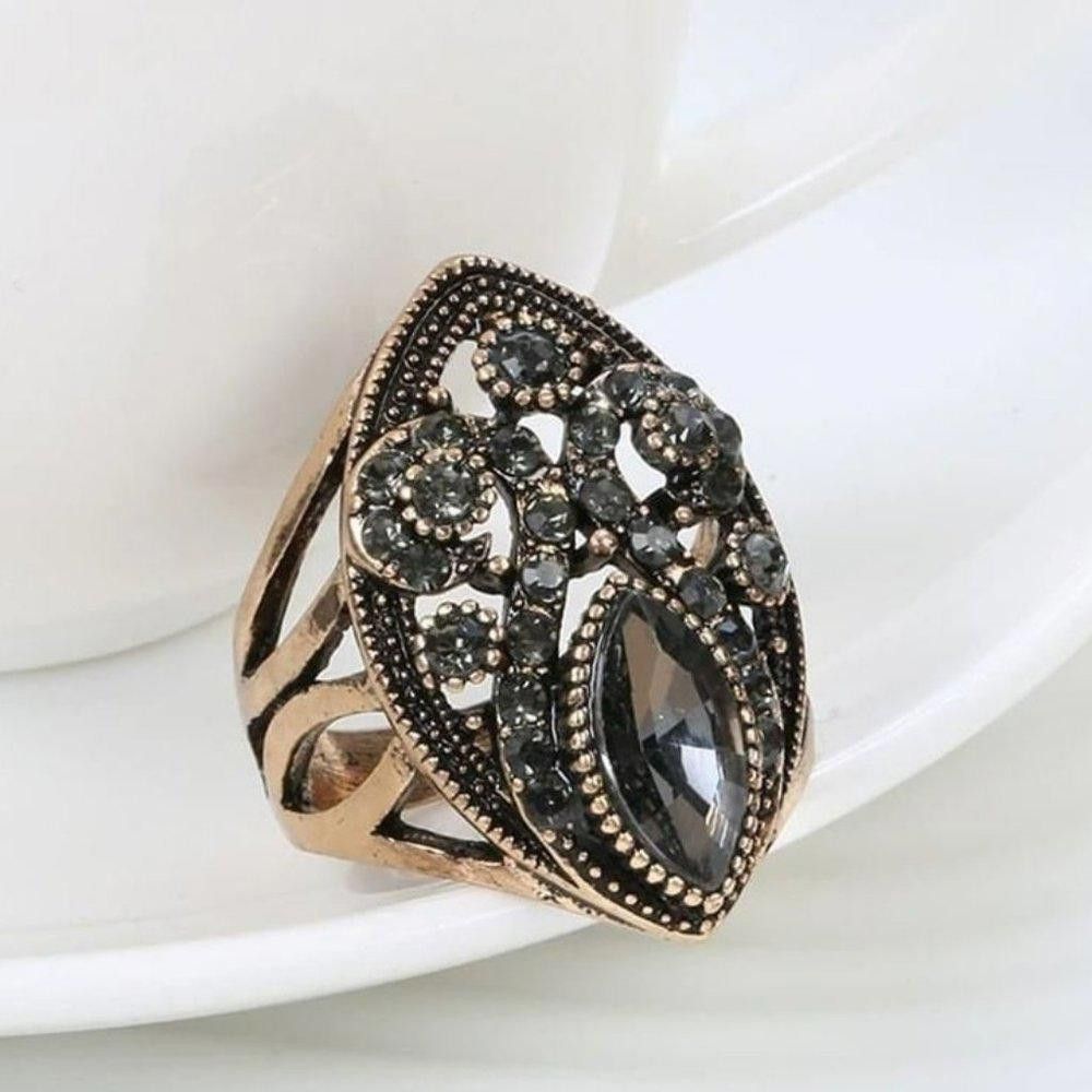 Designer Vintage Boho Gray Hollow Ethnic Antique Gold Ring Size ONE SIZE - 1 Thumbnail