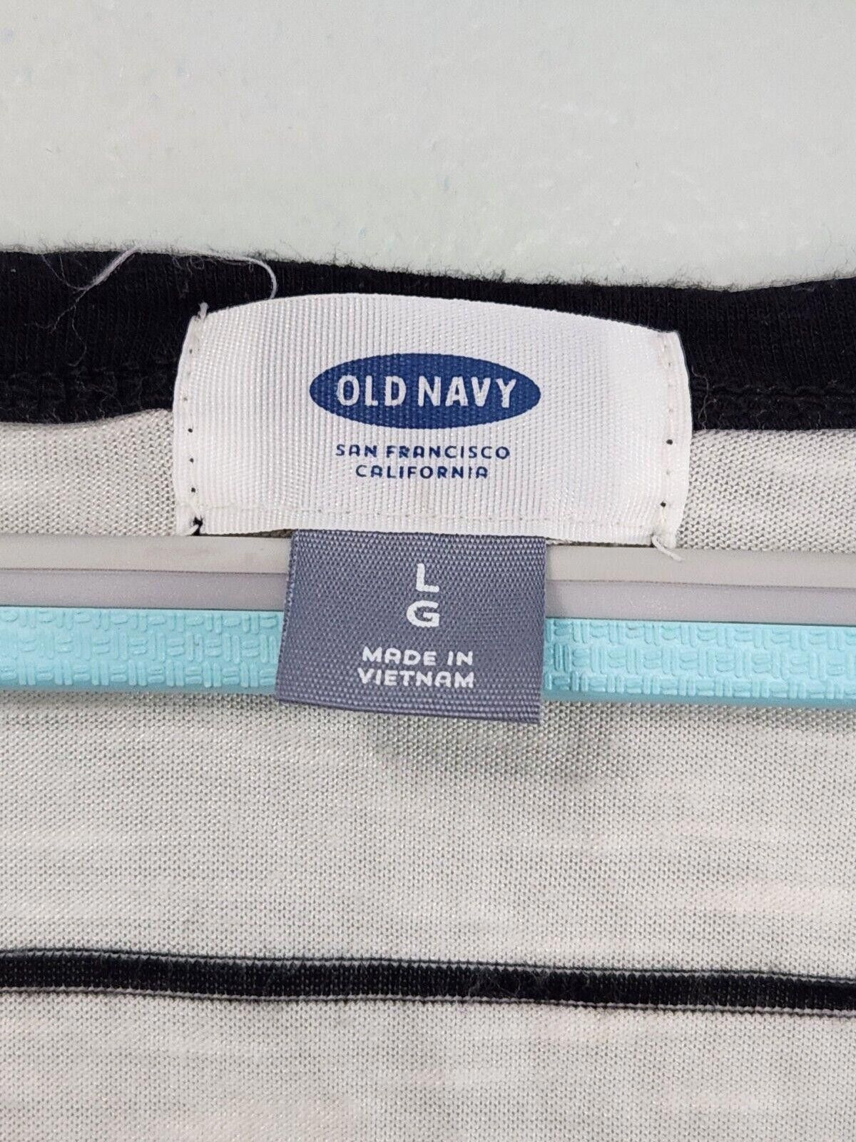 Old Navy Old Navy Shirt Large Tunic Top Black Cream Striped Size L / US 10 / IT 46 - 3 Thumbnail