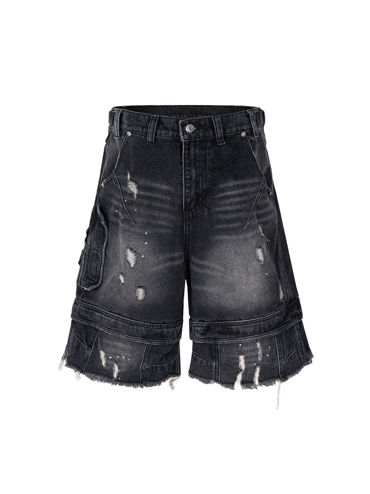 Japanese Brand Ripped Washed Tassel Cargo Denim Shorts Size ONE SIZE - 2 Thumbnail
