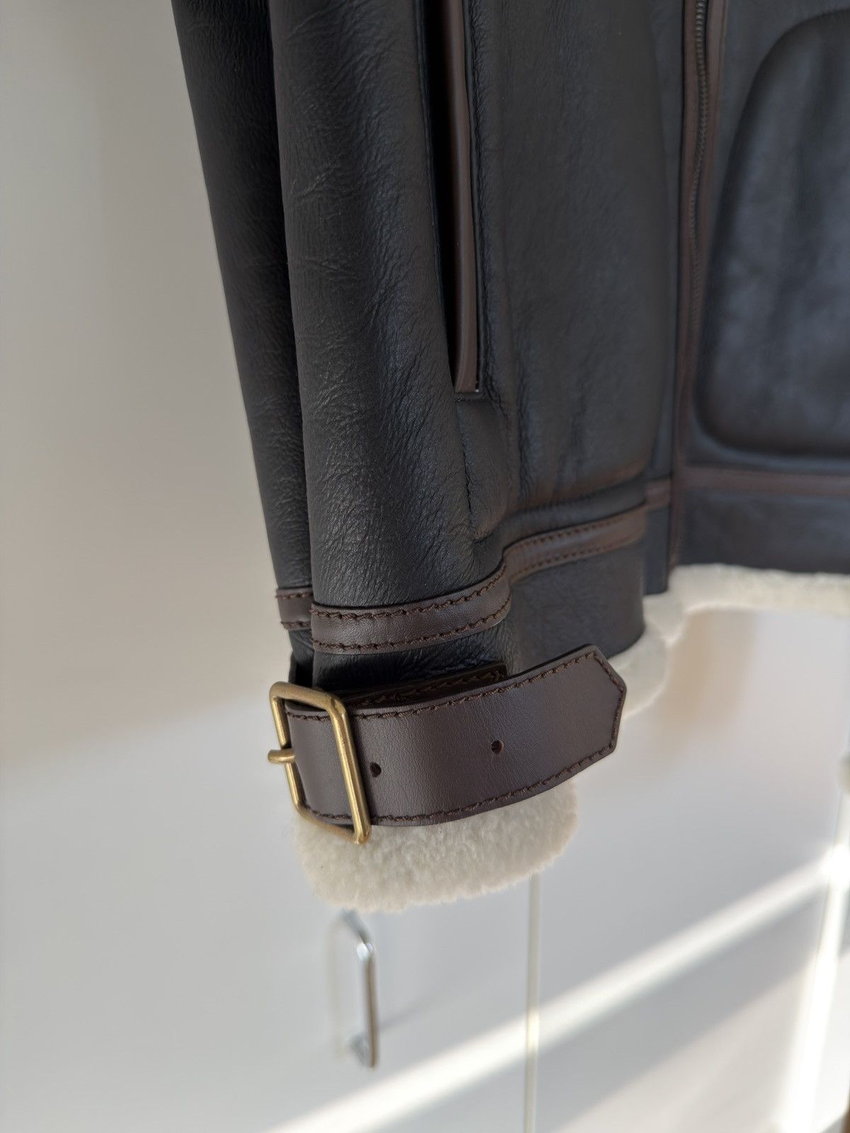 Loewe BNWT Shearling-lined Leather Aviator Jacket Navy Cream 54 Size US XL / EU 56 / 4 - 4 Thumbnail