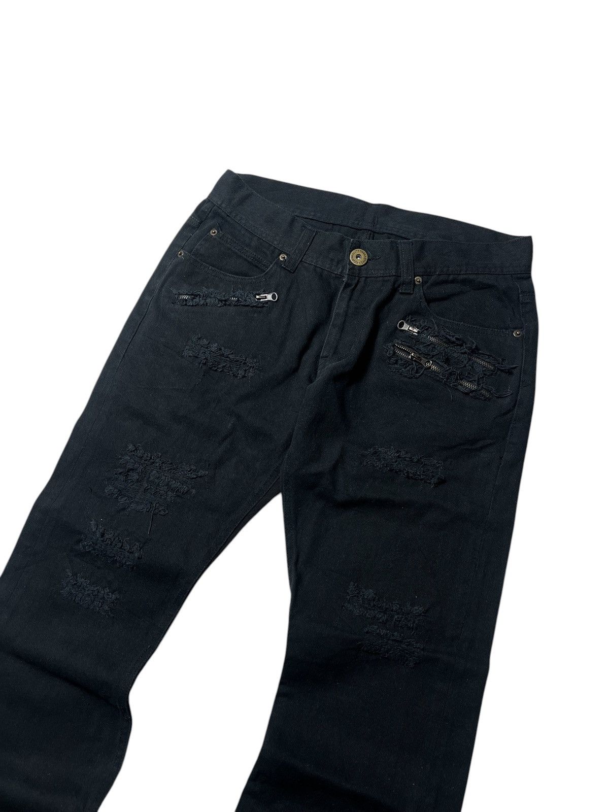 Japanese Brand 2000s Japanese Flare Distressed Gothic Buckleback Pants Size US 30 / EU 46 - 2 Thumbnail