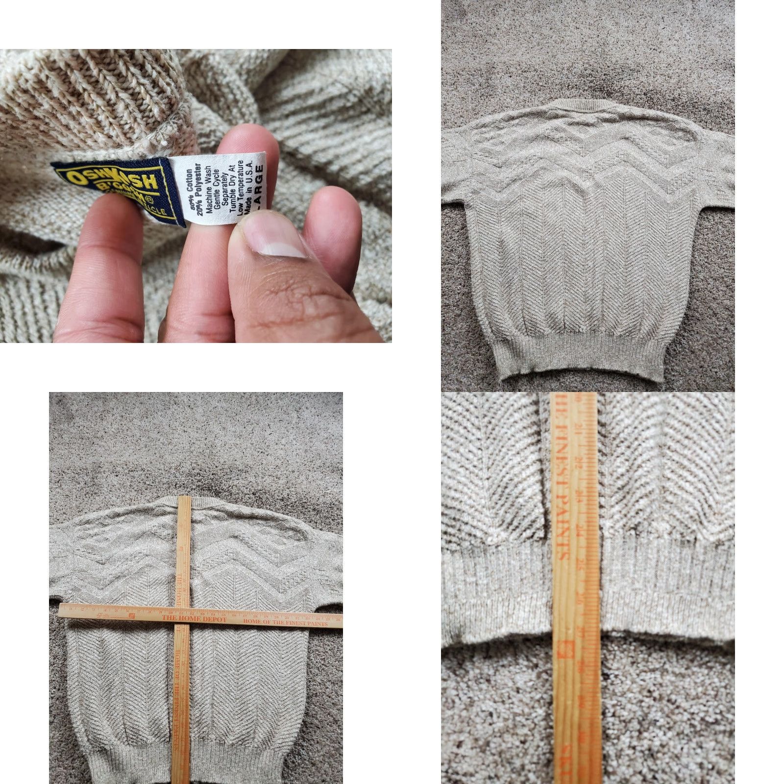 Vintage VINTAGE OshKosh B'gosh Sweater Mens L Oatmeal Textured Chevron Knit Cotton Crew Neck Herringbone All Seasons Long Sleeve Made USA 90s Mens Size US L / EU 52-54 / 3 - 8 Thumbnail
