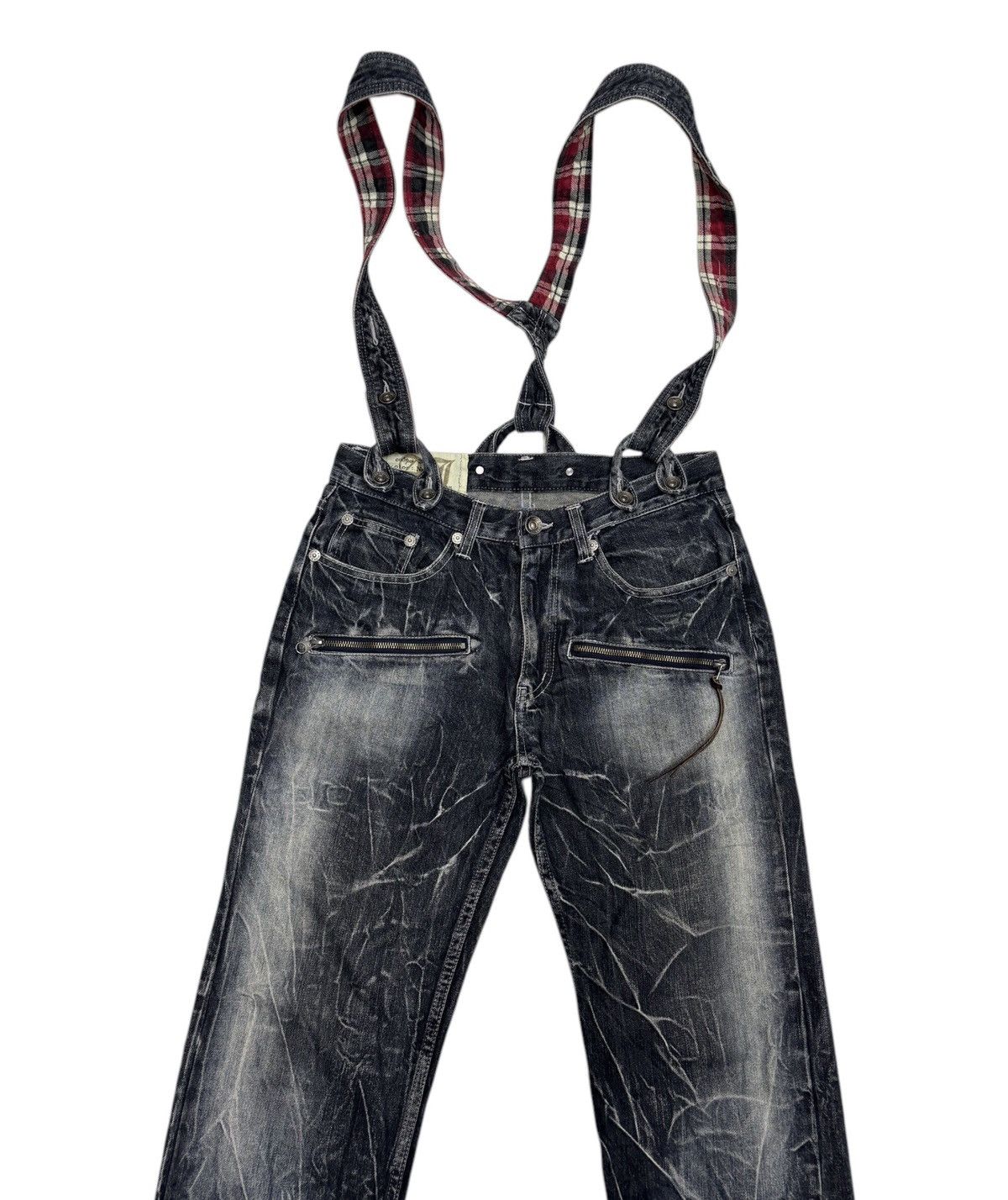 Hysteric Glamour × Japanese Brand 🔥VINTAGE ANTFUI JEANS WHISKER DISTRESSED DENIM SUSPENDER Size US 33 - 3 Thumbnail