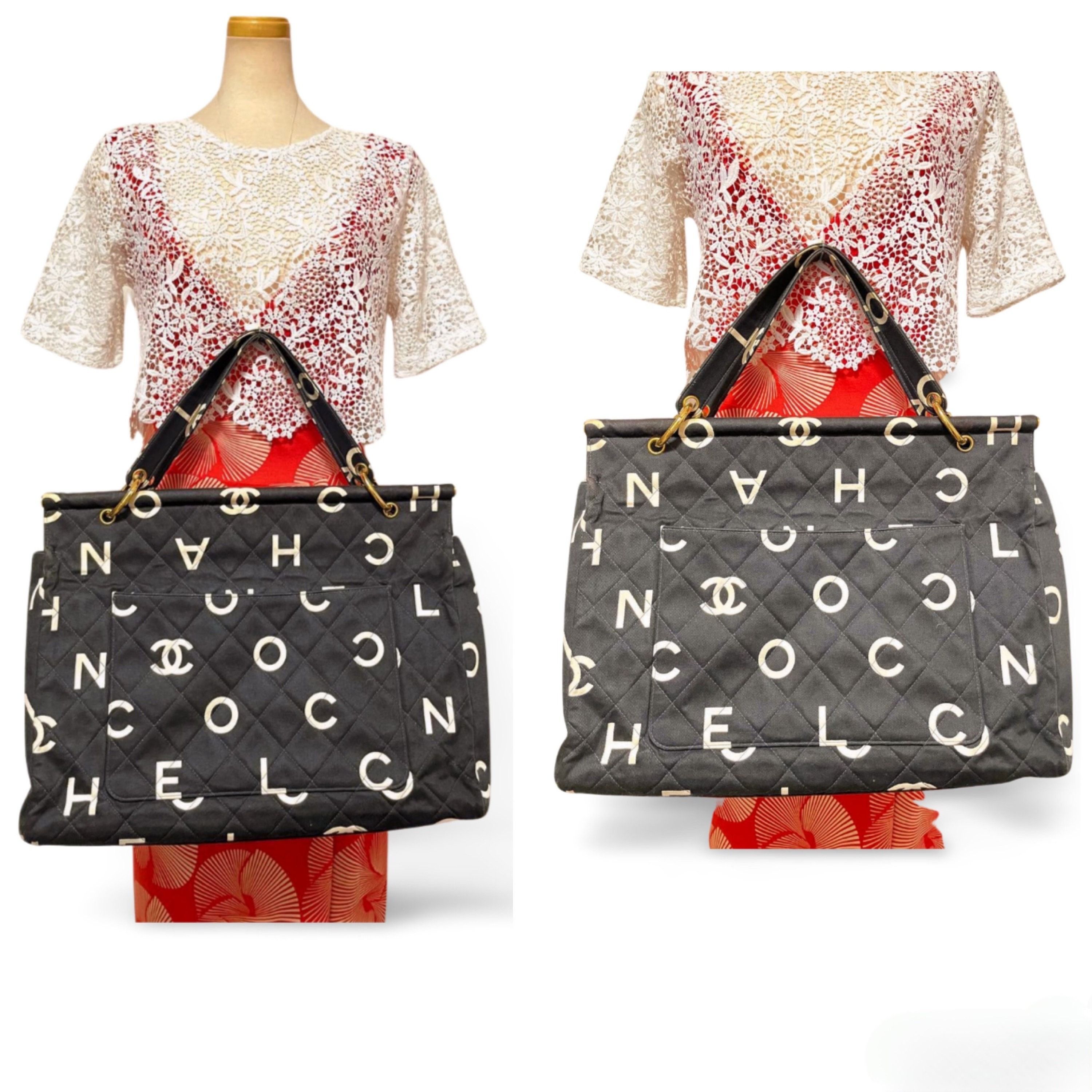 Chanel Vintage CHANEL black fabric canvas large tote bag with logo Size ONE SIZE - 10 Thumbnail