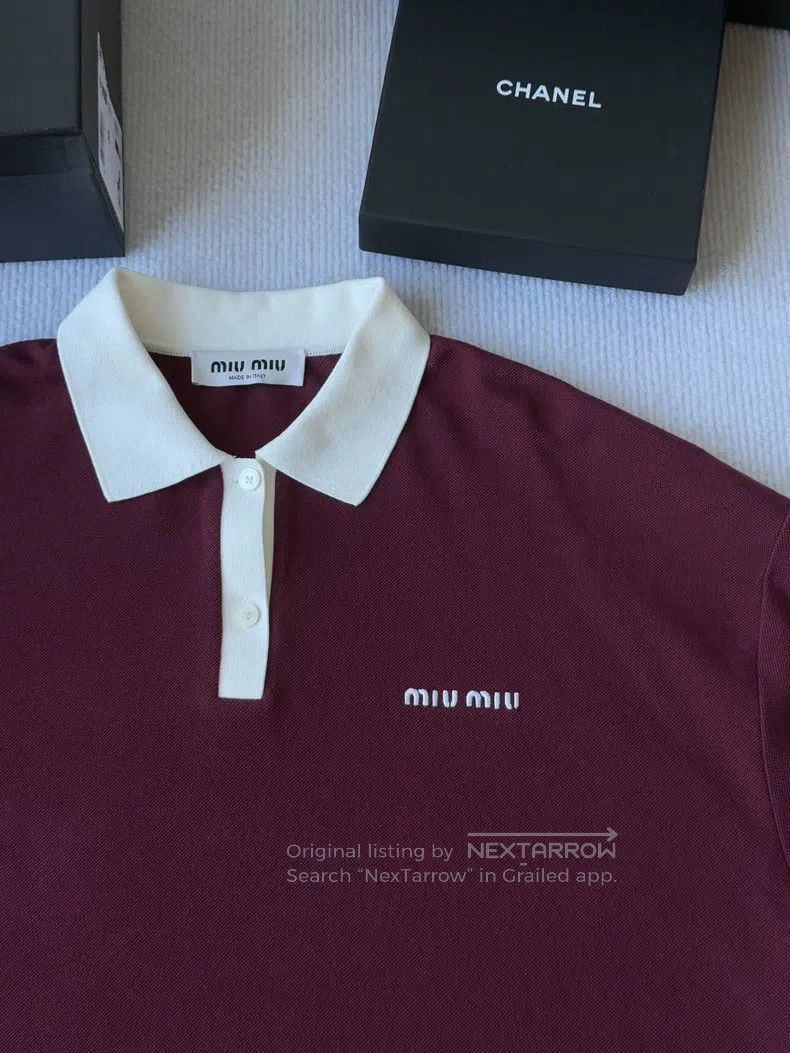 Miu Miu Miu Miu Size s Wine red polo long sleeve top Size S / US 4 / IT 40 - 3 Thumbnail