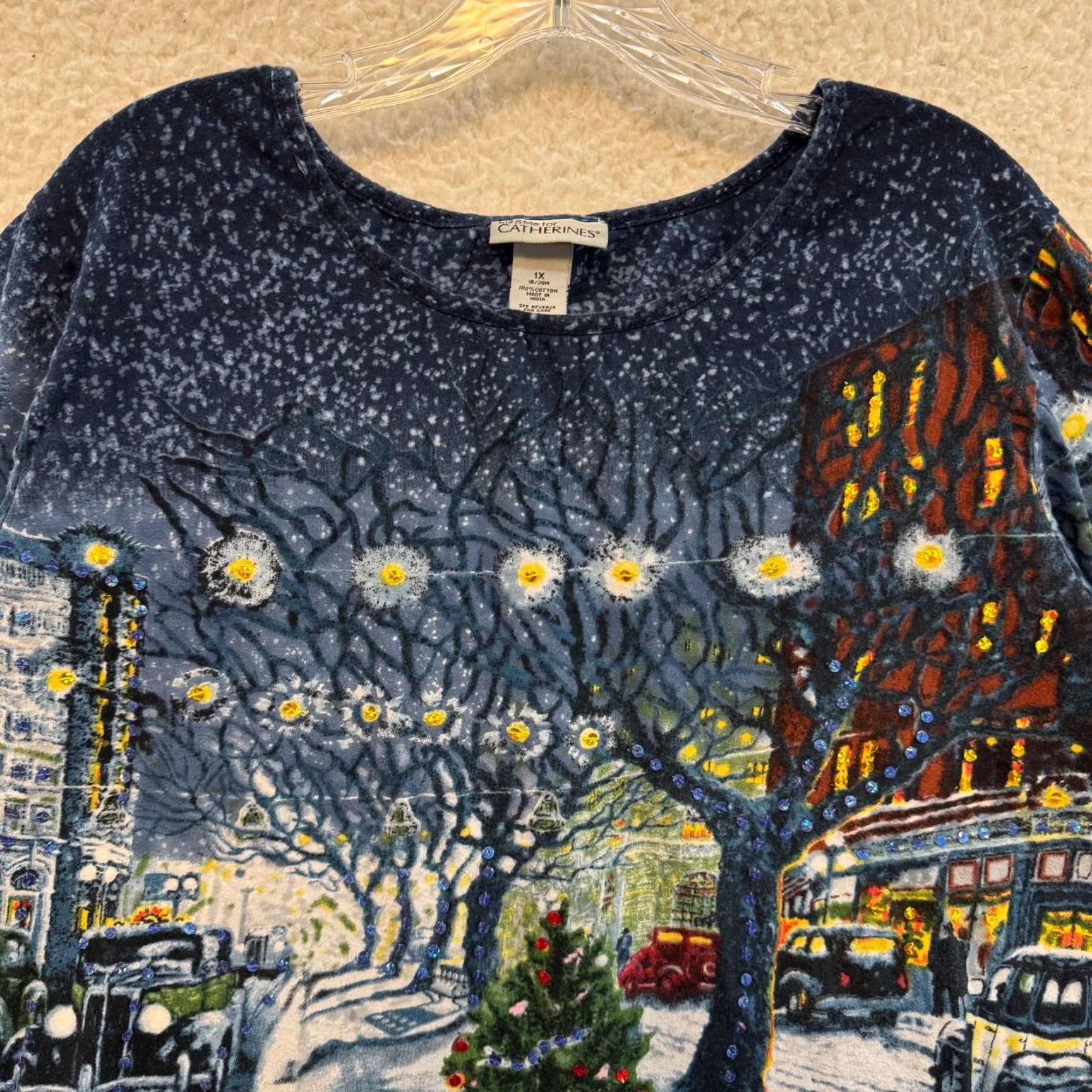 Vintage VINTAGE Y2K Christmas Tree Town Shirt 1X 1820 Blue Graphic Sequin All Over Print Shirt 1X Blue Mens Womens Boys Girls Size XL / US 12-14 / IT 48-50 - 3 Thumbnail