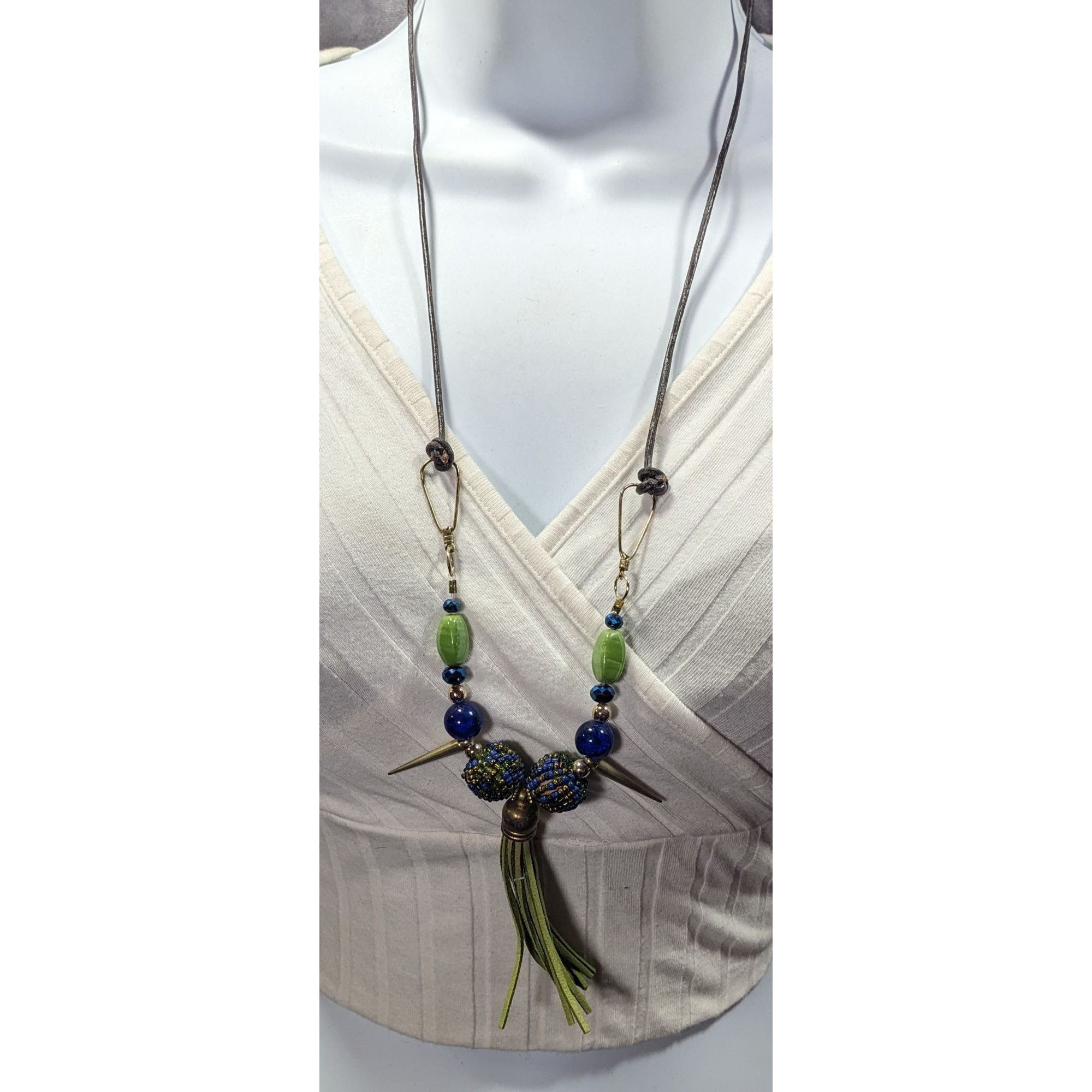 Other Bohemian Abstract Blue And Green Statement Necklace Size ONE SIZE - 6 Thumbnail
